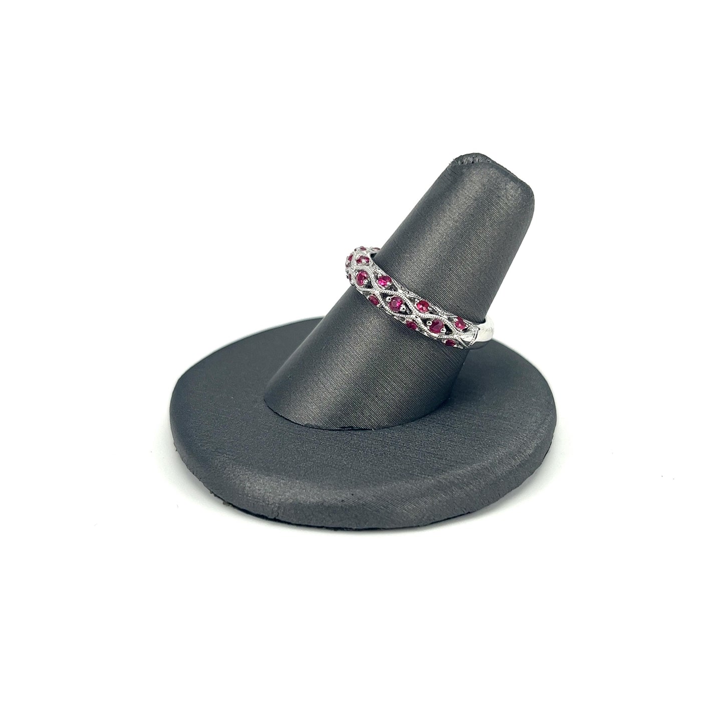 White Gold Ruby Milgrain Ladies Ring