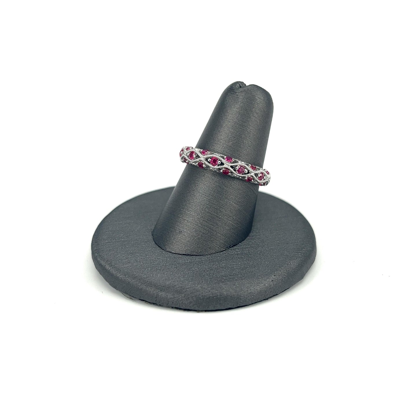 White Gold Ruby Milgrain Ladies Ring