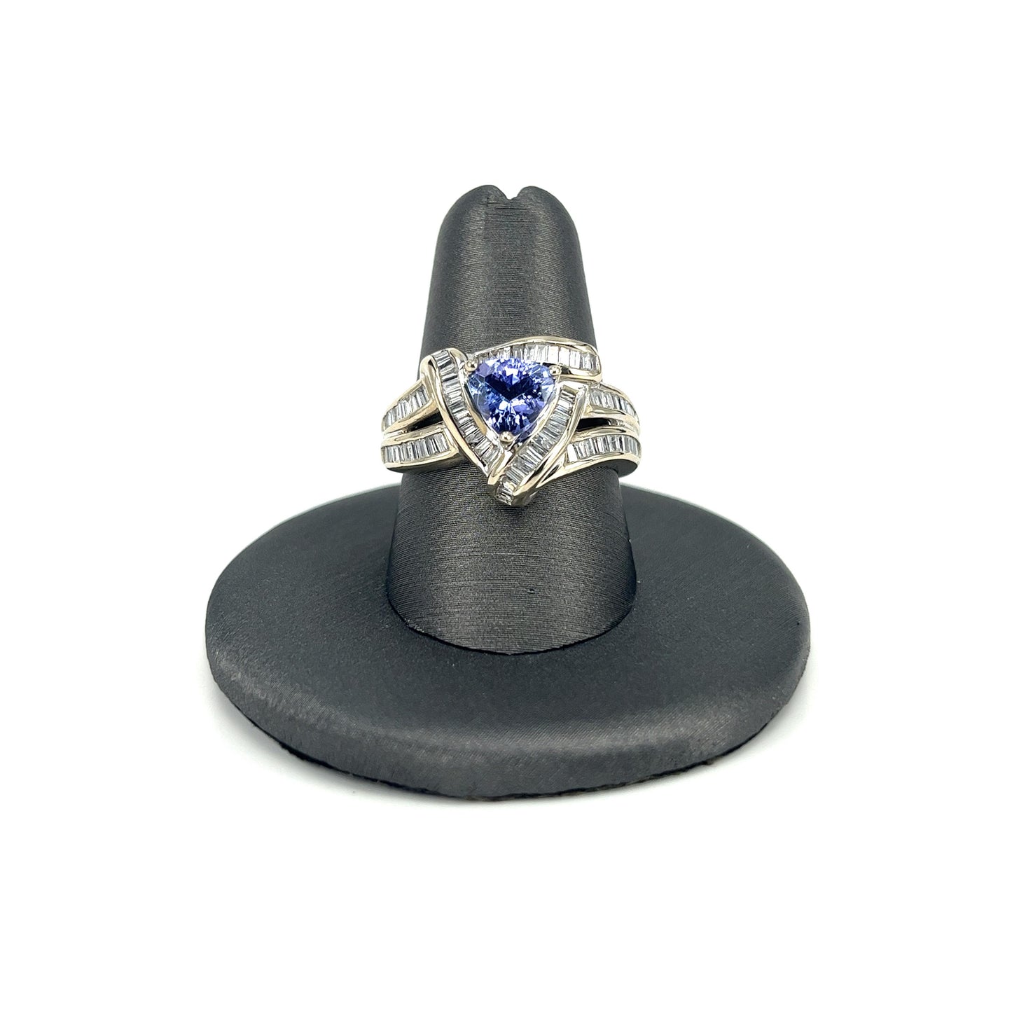 White Gold Trillion Tanzanite Cluster Ladies Ring