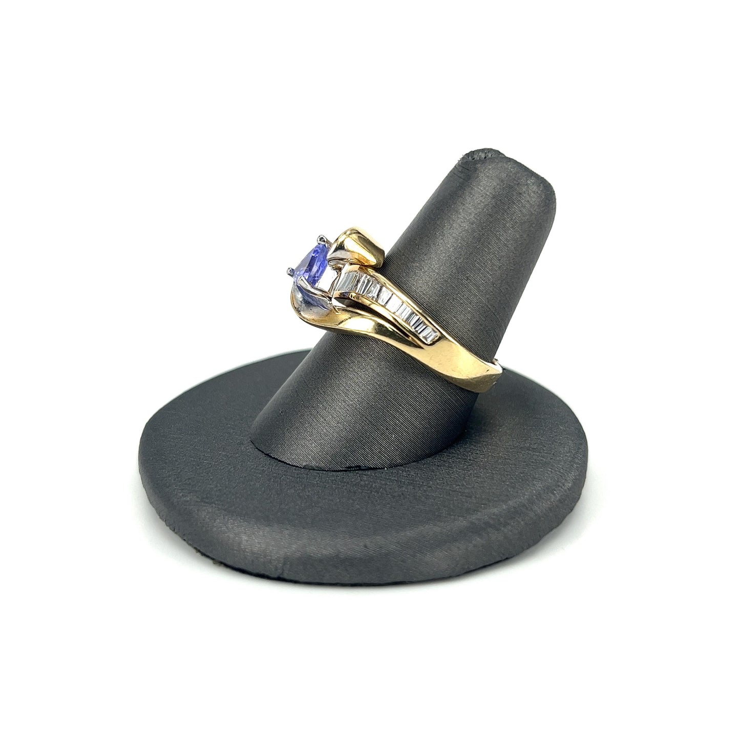 Yellow Gold Trillion Cut Tanzanite Ladies Ring