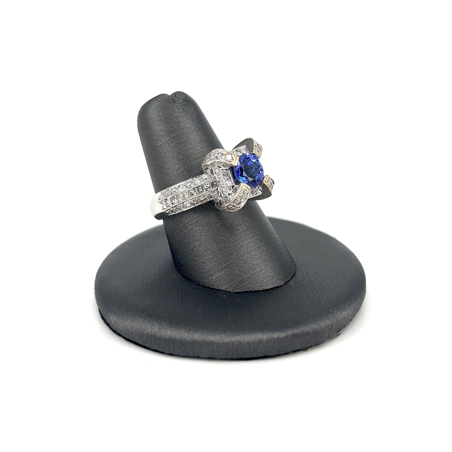 White Gold Tanzanite Cathedral Ladies Fashion Ring