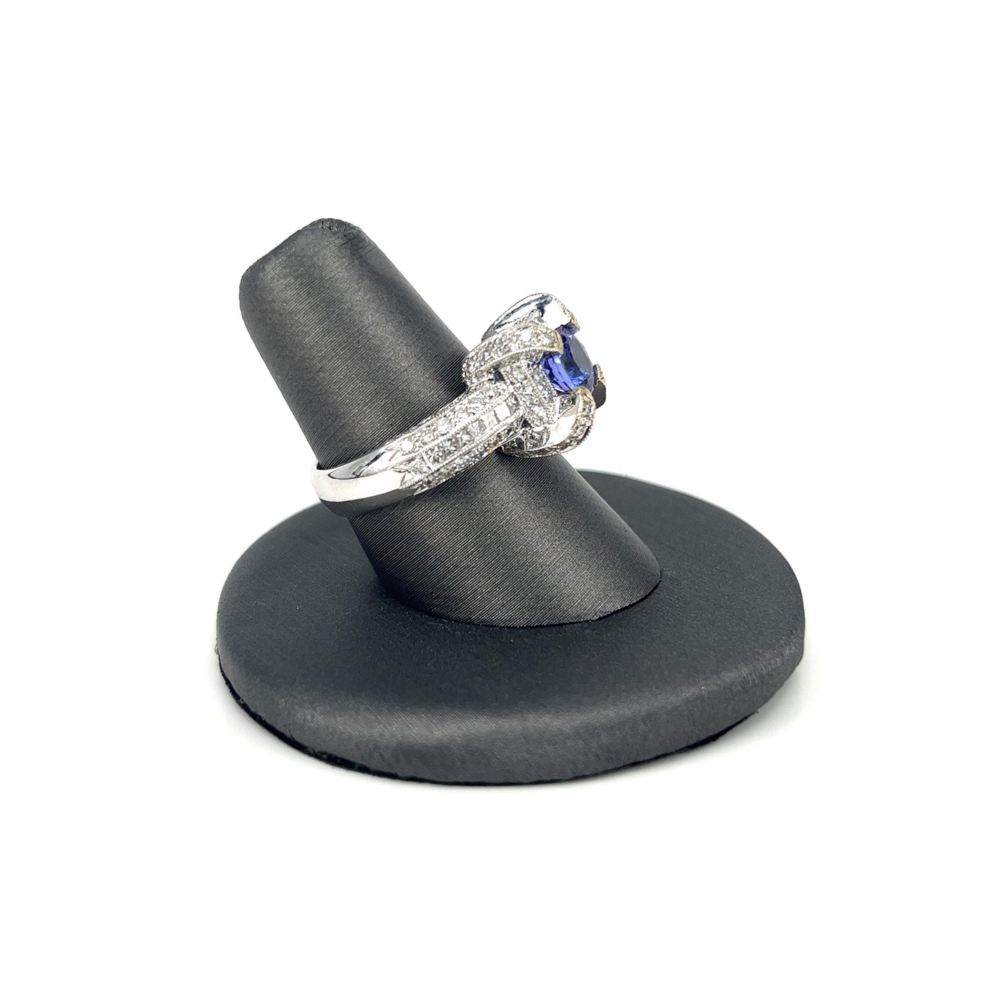 White Gold Tanzanite Cathedral Ladies Fashion Ring