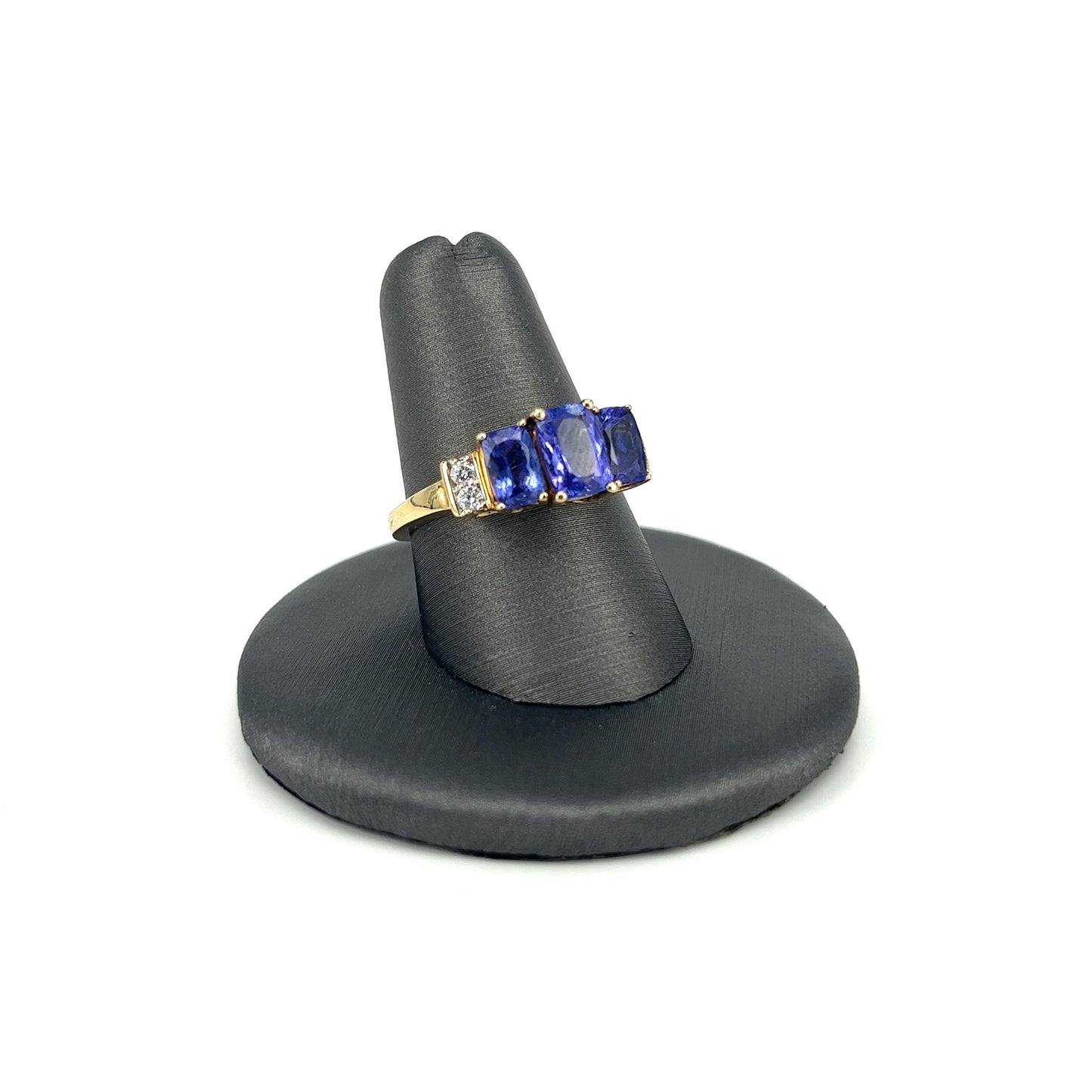 Yellow Gold Three-Stone Tanzanite Ladies Ring