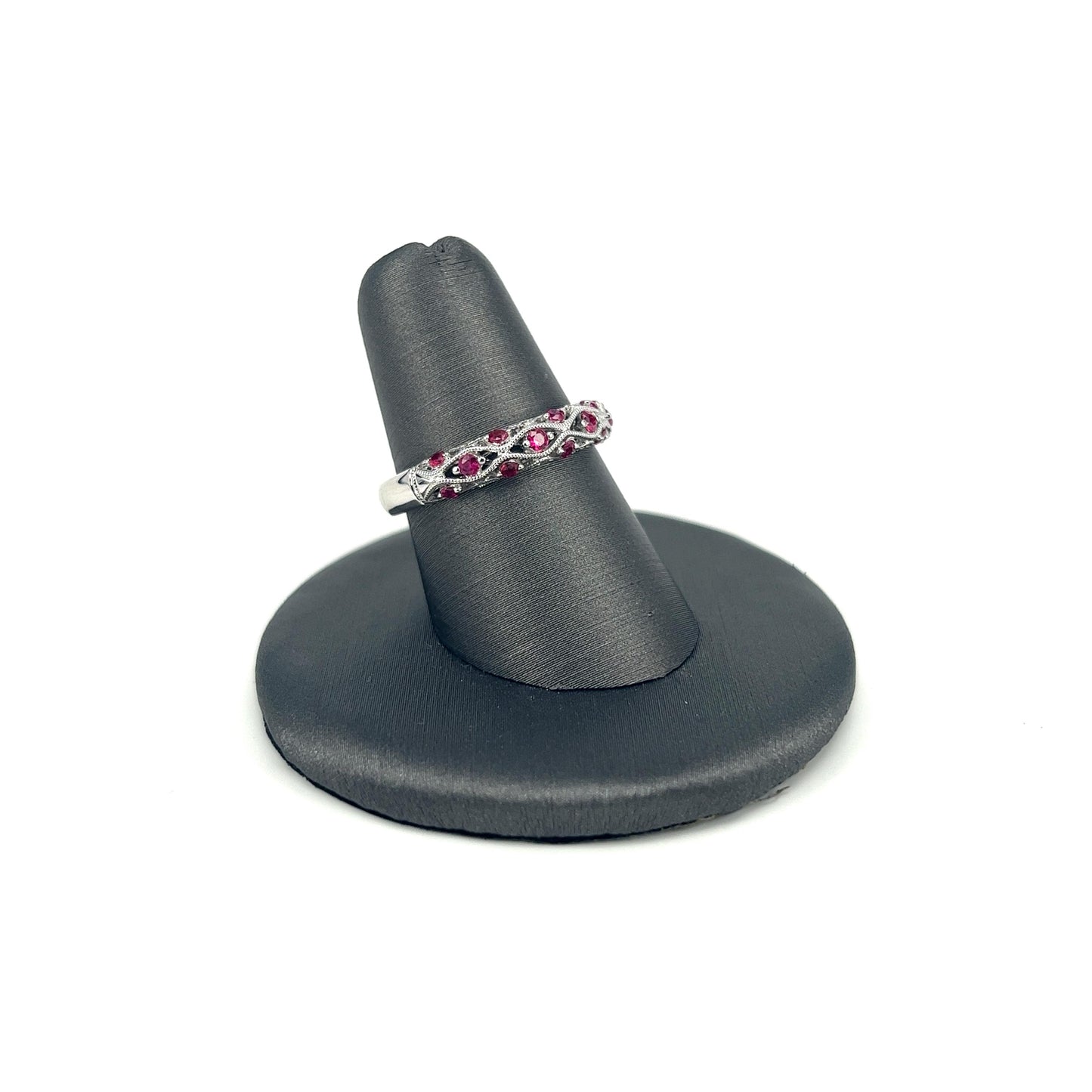 White Gold Ruby Milgrain Ladies Ring
