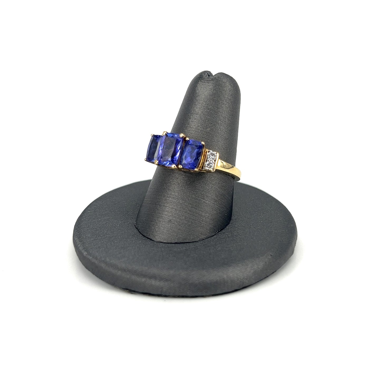Yellow Gold Three-Stone Tanzanite Ladies Ring