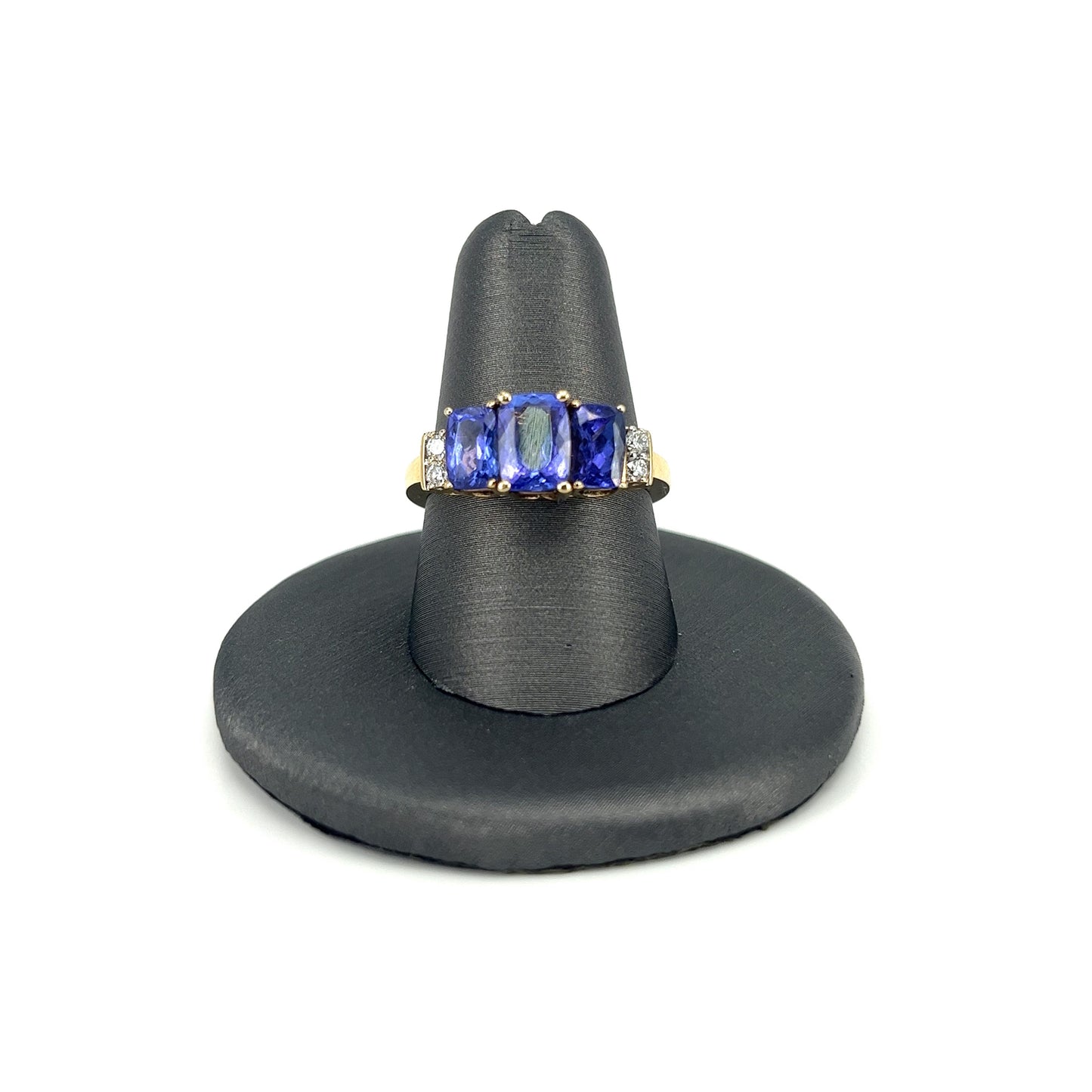 Yellow Gold Three-Stone Tanzanite Ladies Ring