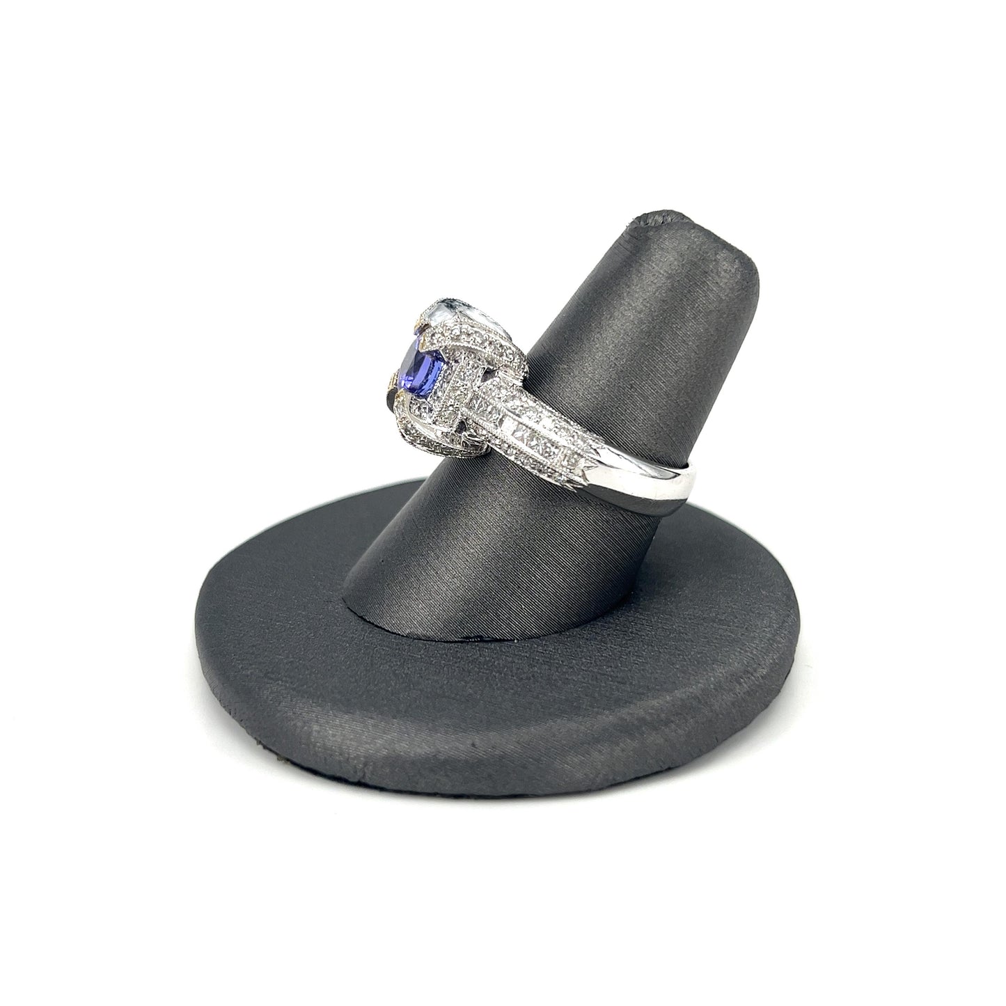 White Gold Tanzanite Cathedral Ladies Fashion Ring