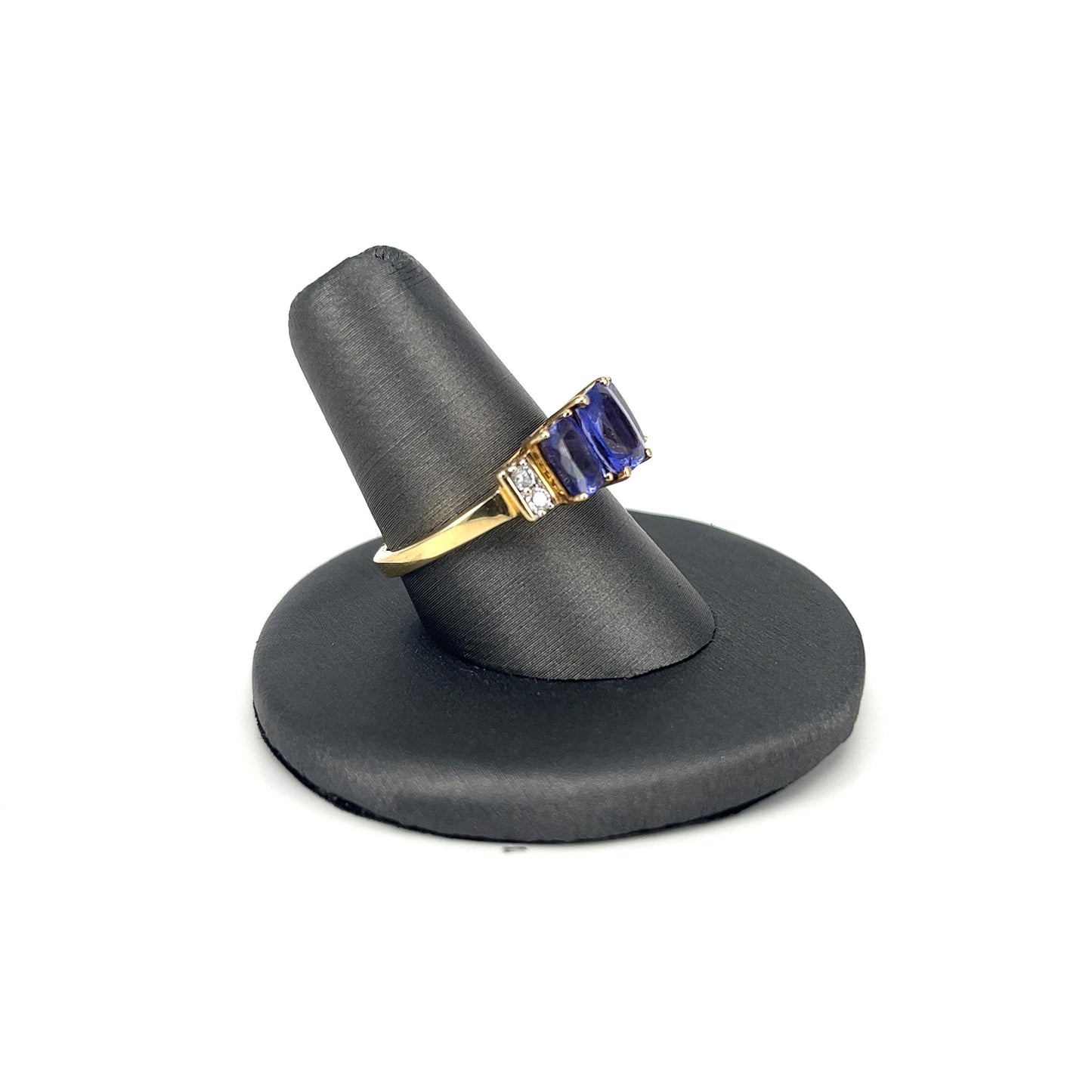 Yellow Gold Three-Stone Tanzanite Ladies Ring