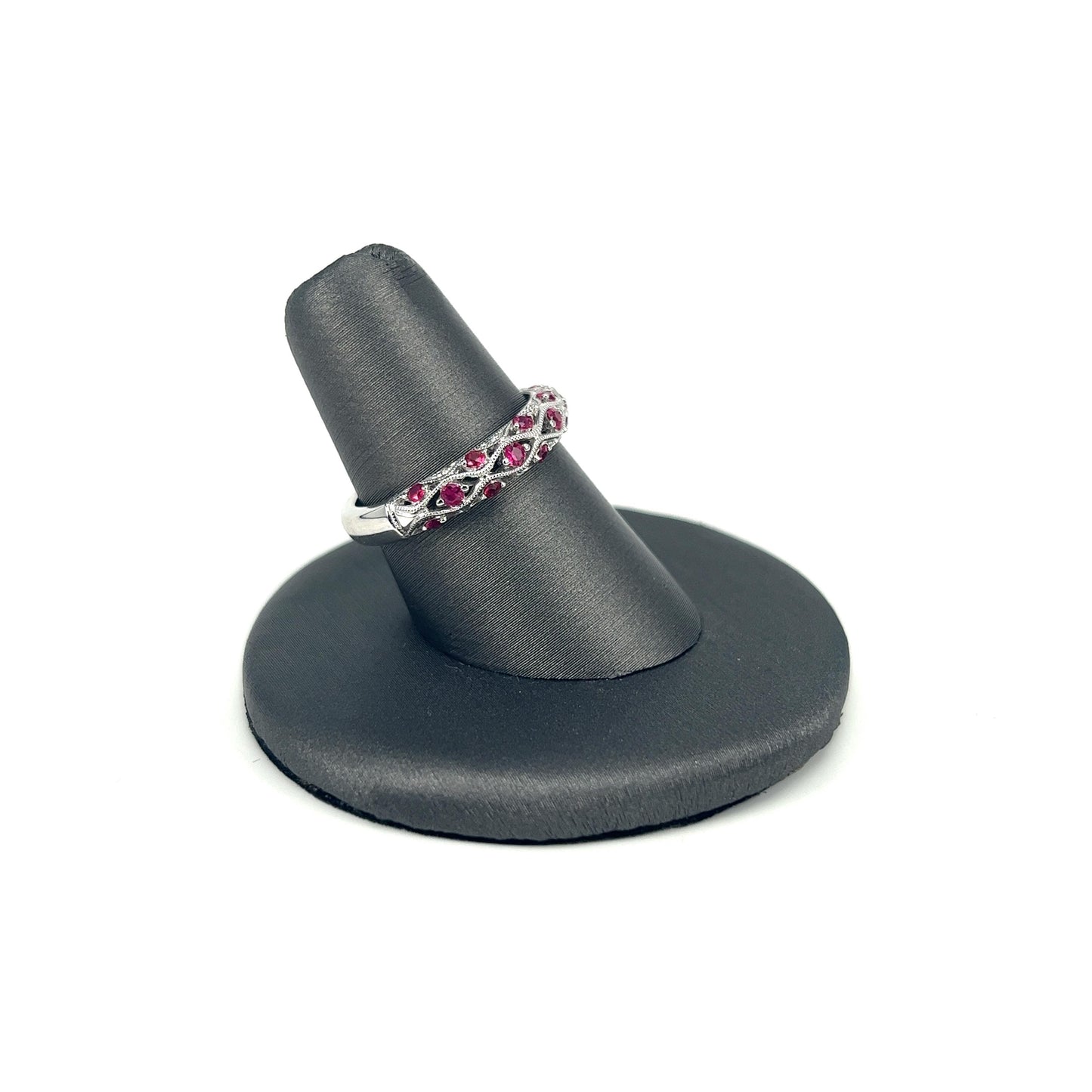 White Gold Ruby Milgrain Ladies Ring