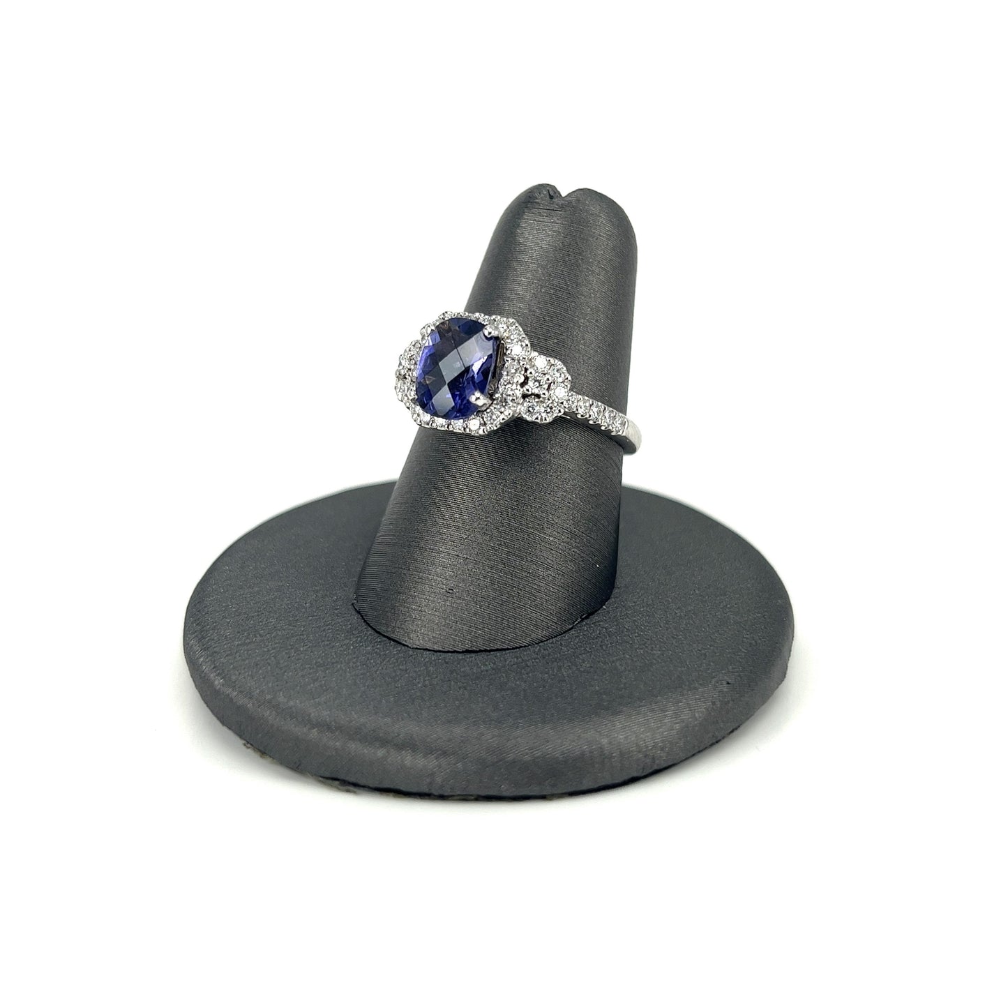 White Gold Checkerboard Tanzanite Ladies Ring