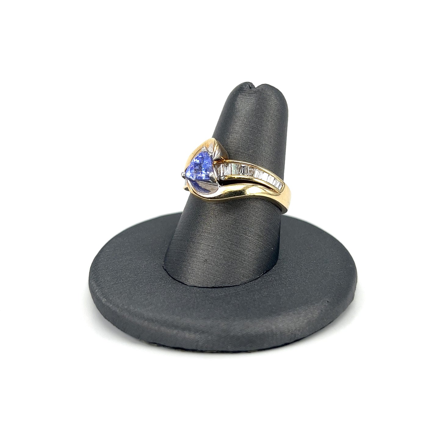 Yellow Gold Trillion Cut Tanzanite Ladies Ring