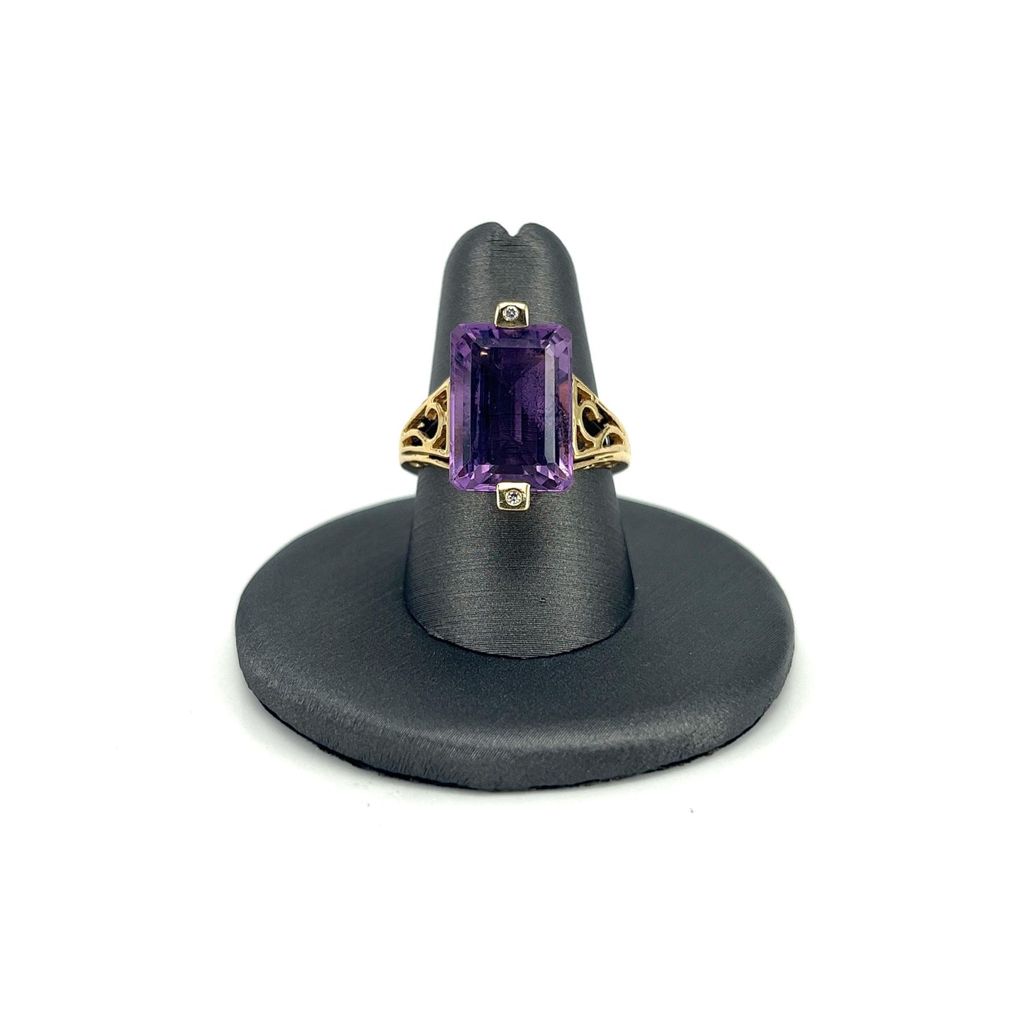 Yellow Gold Emerald Cut Amethyst Ring