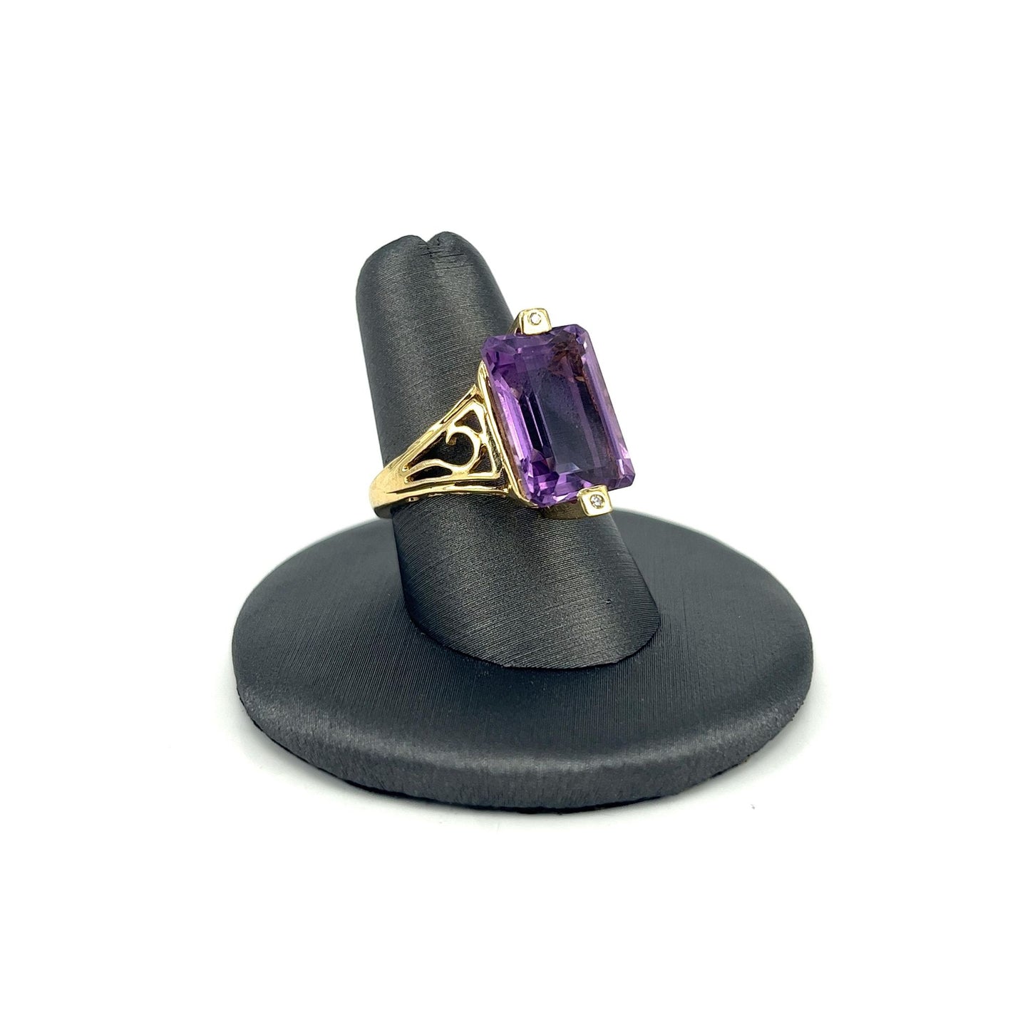 Yellow Gold Emerald Cut Amethyst Ring