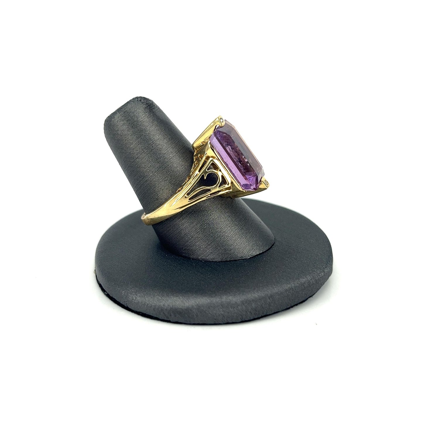 Yellow Gold Emerald Cut Amethyst Ring