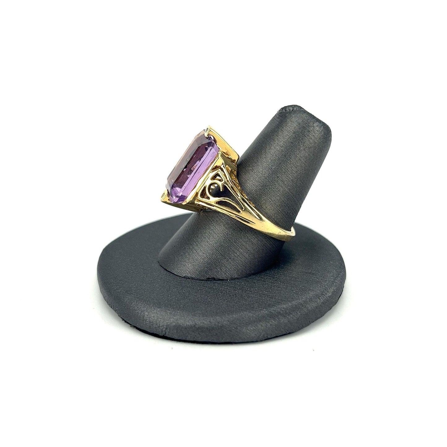 Yellow Gold Emerald Cut Amethyst Ring
