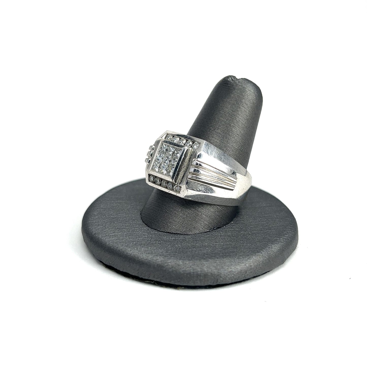 White Gold Diamond Square Men's Ring