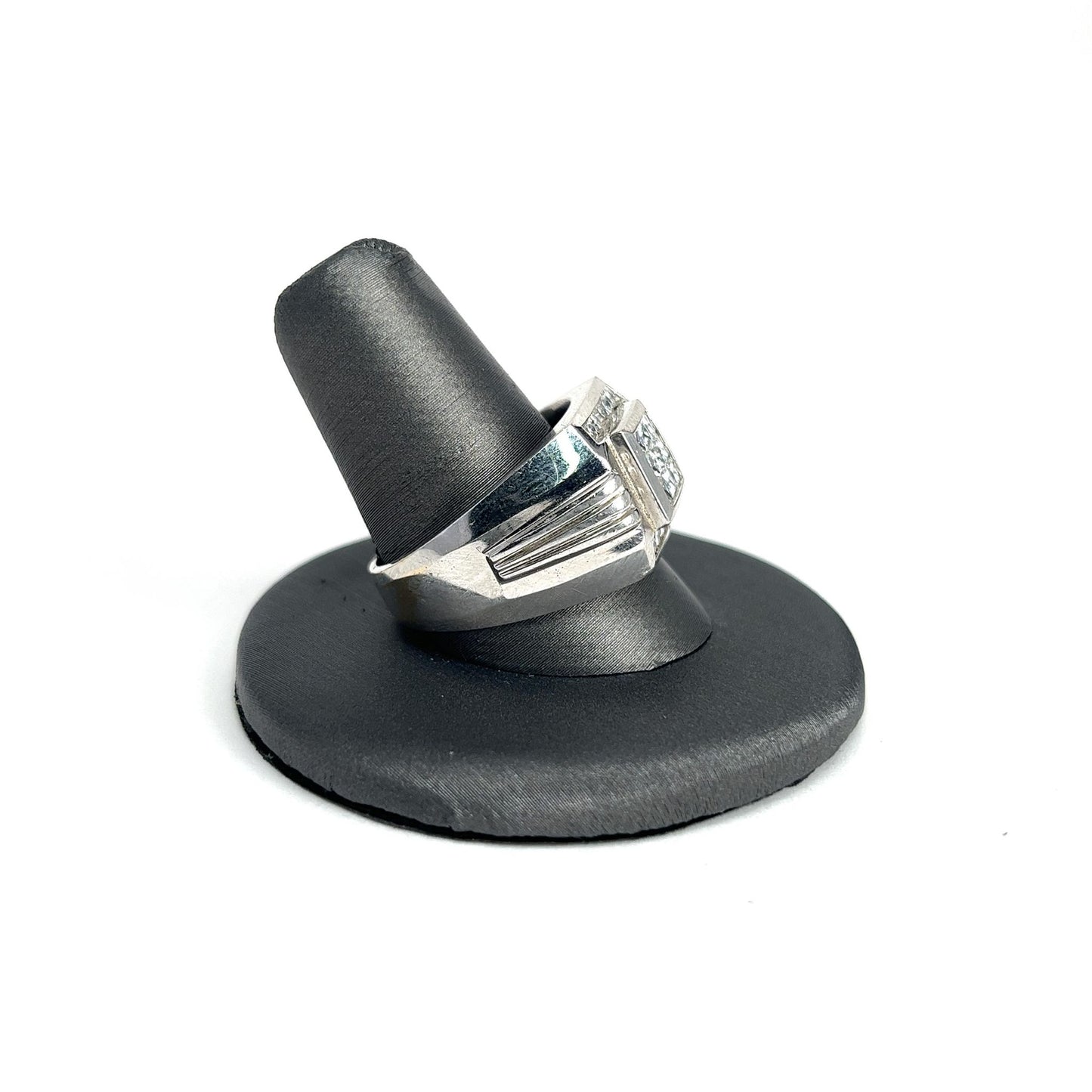 White Gold Diamond Square Men's Ring