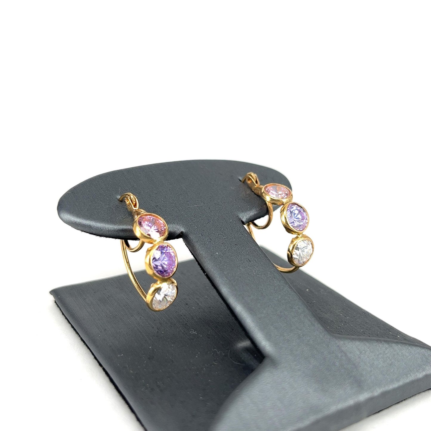 Yellow Gold Multicolor Cubic Zirconia Lever Back Earrings
