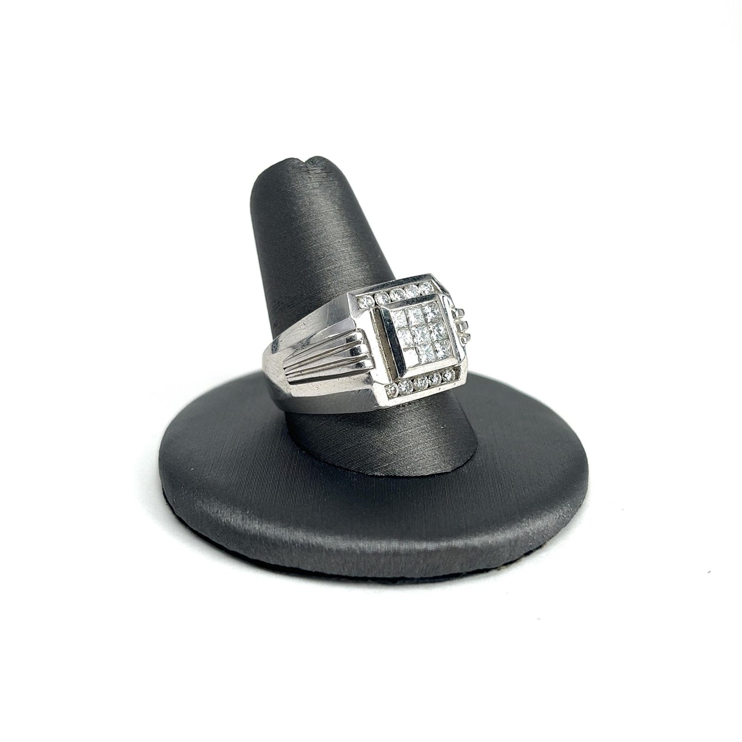 White Gold Diamond Square Men's Ring