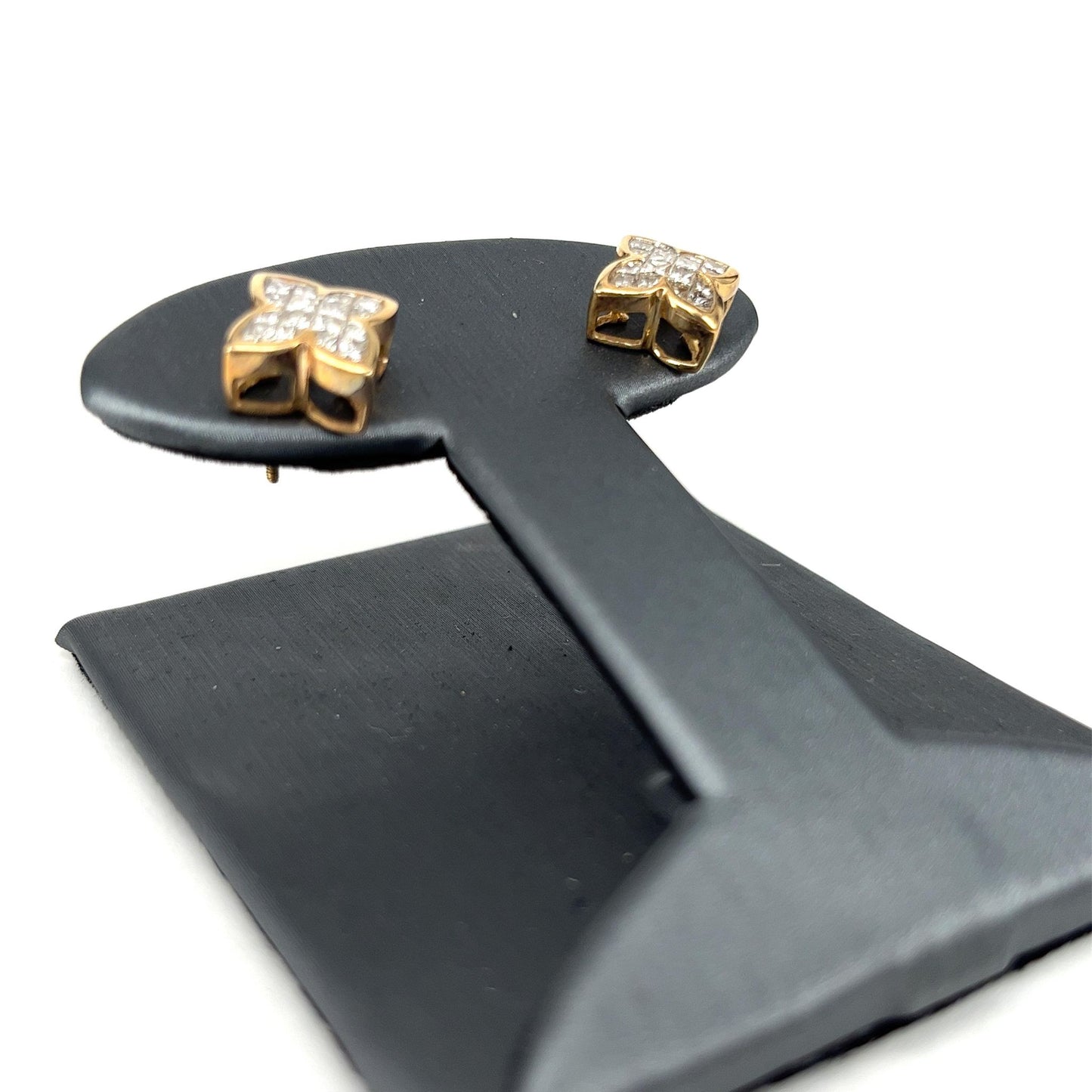 Yellow Gold Star Shaped Diamond Cluster Earrings