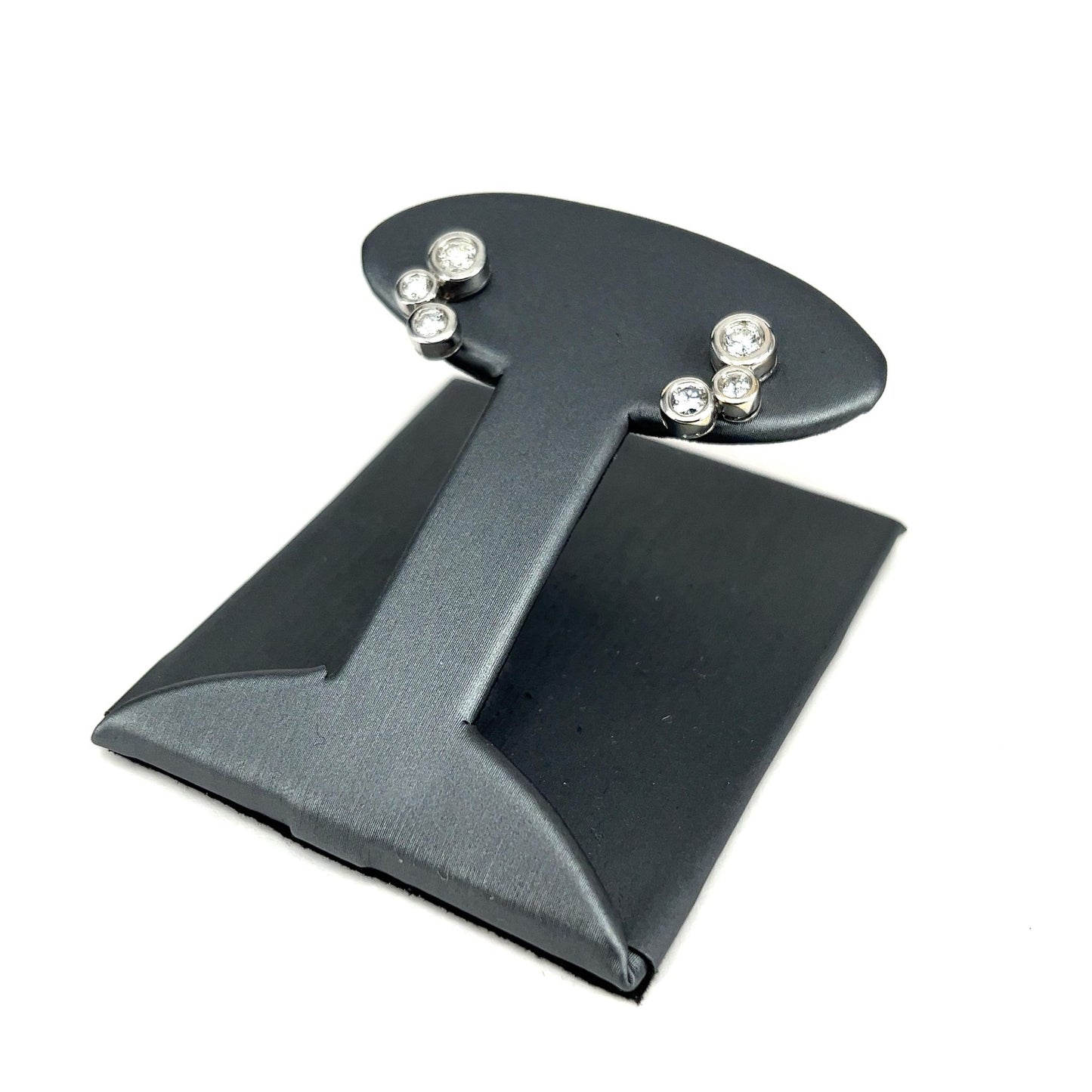 White Gold Tri Diamond Screw Back Earrings