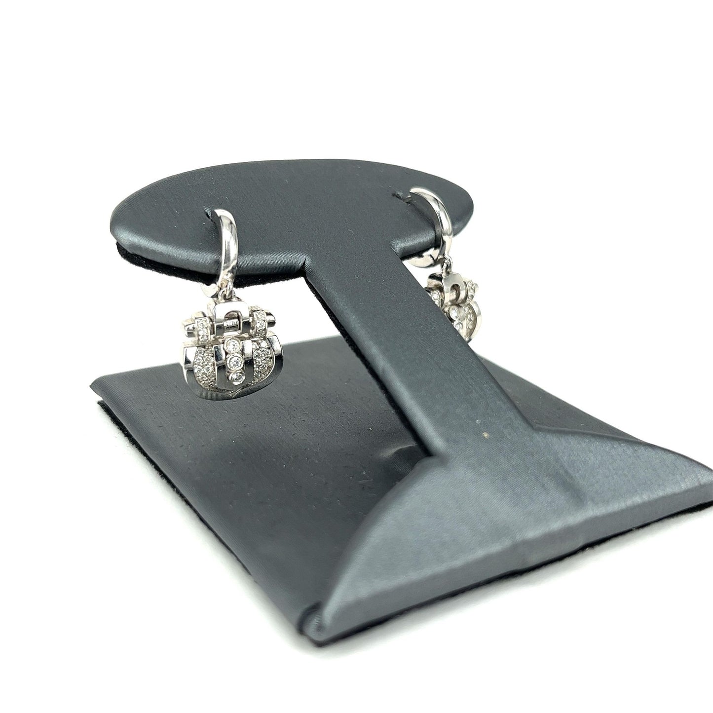 White Gold Dangle Diamond Lever Back Earrings