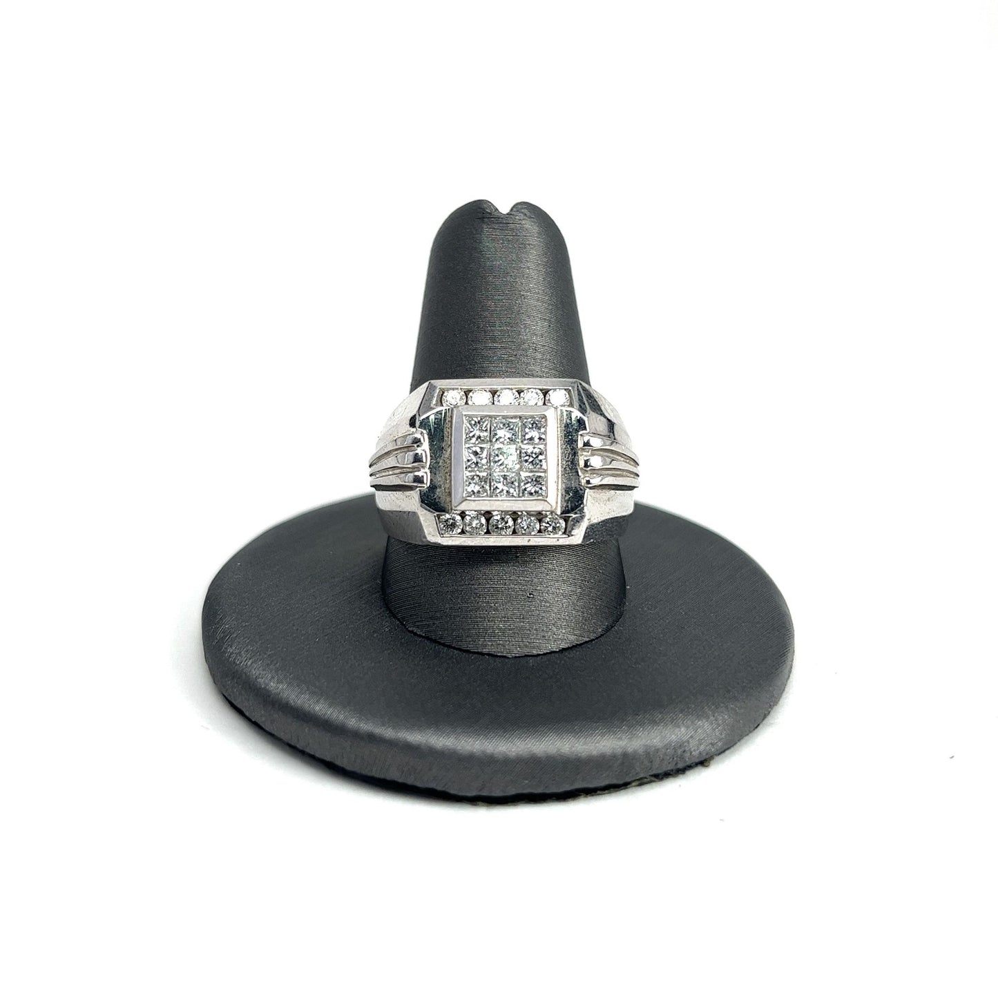 White Gold Diamond Square Men's Ring