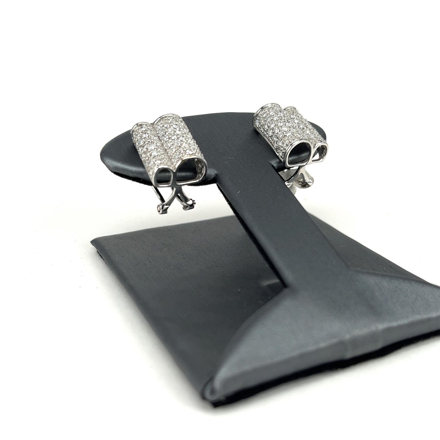 White Gold Diamond Scroll Lever Back Earrings