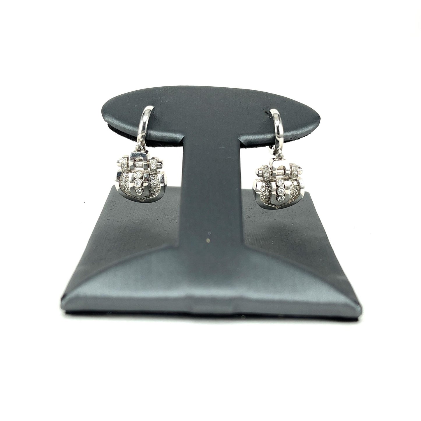 White Gold Dangle Diamond Lever Back Earrings