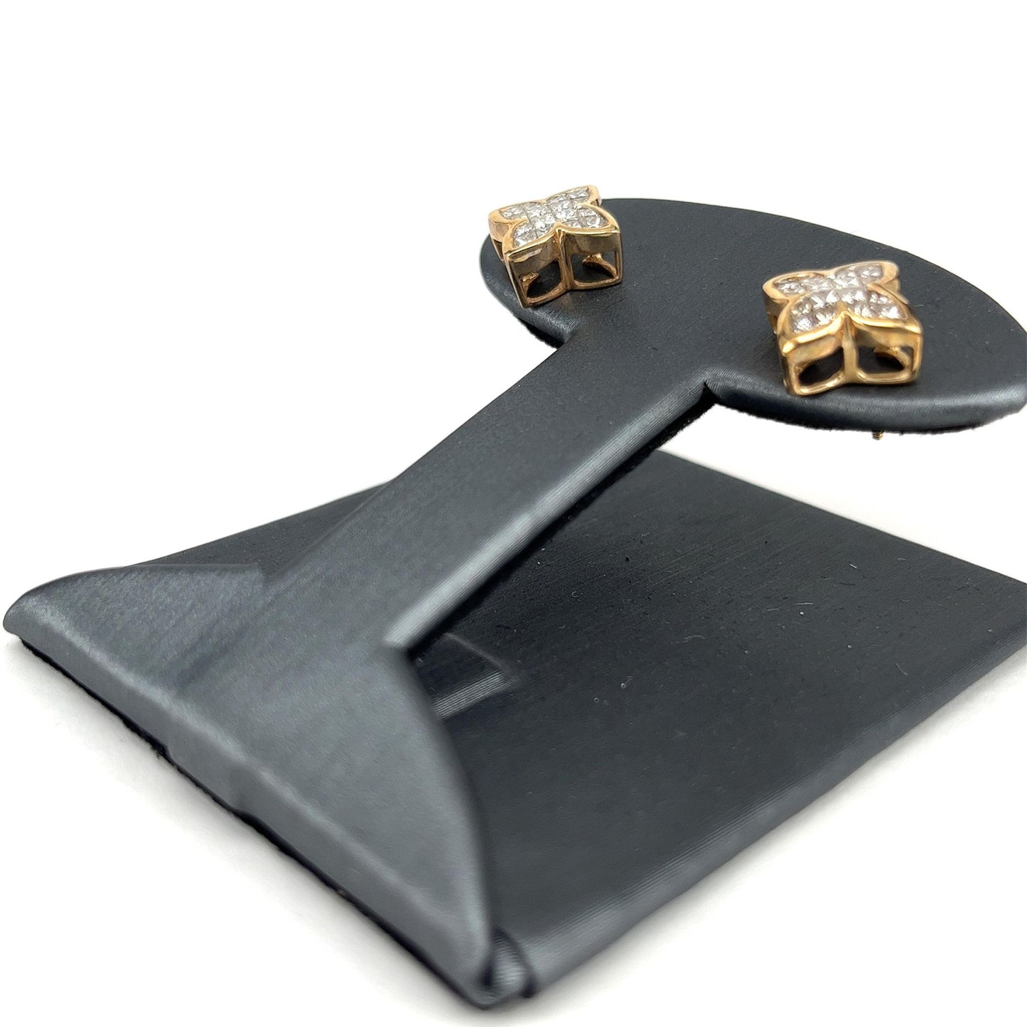 Yellow Gold Star Shaped Diamond Cluster Earrings