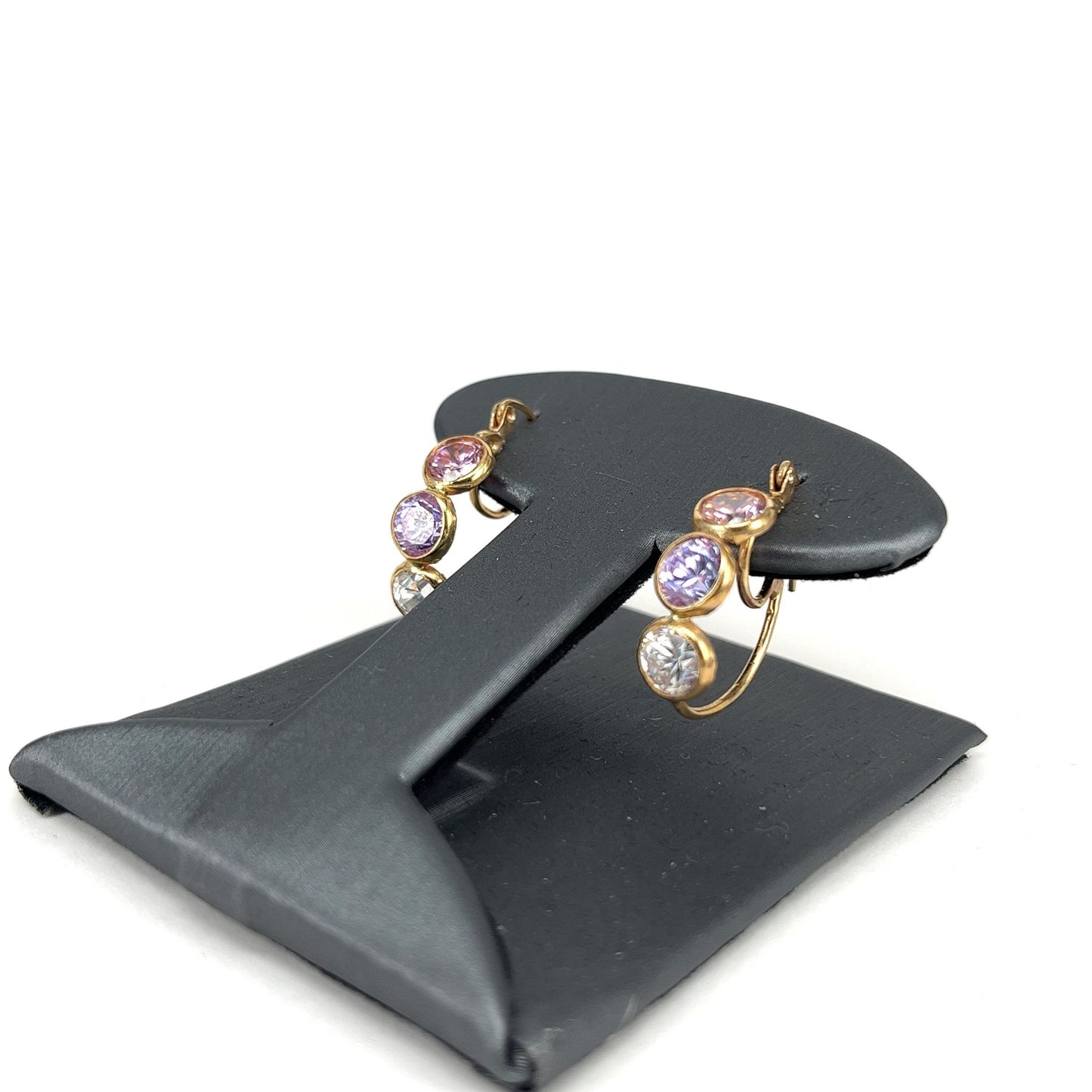 Yellow Gold Multicolor Cubic Zirconia Lever Back Earrings
