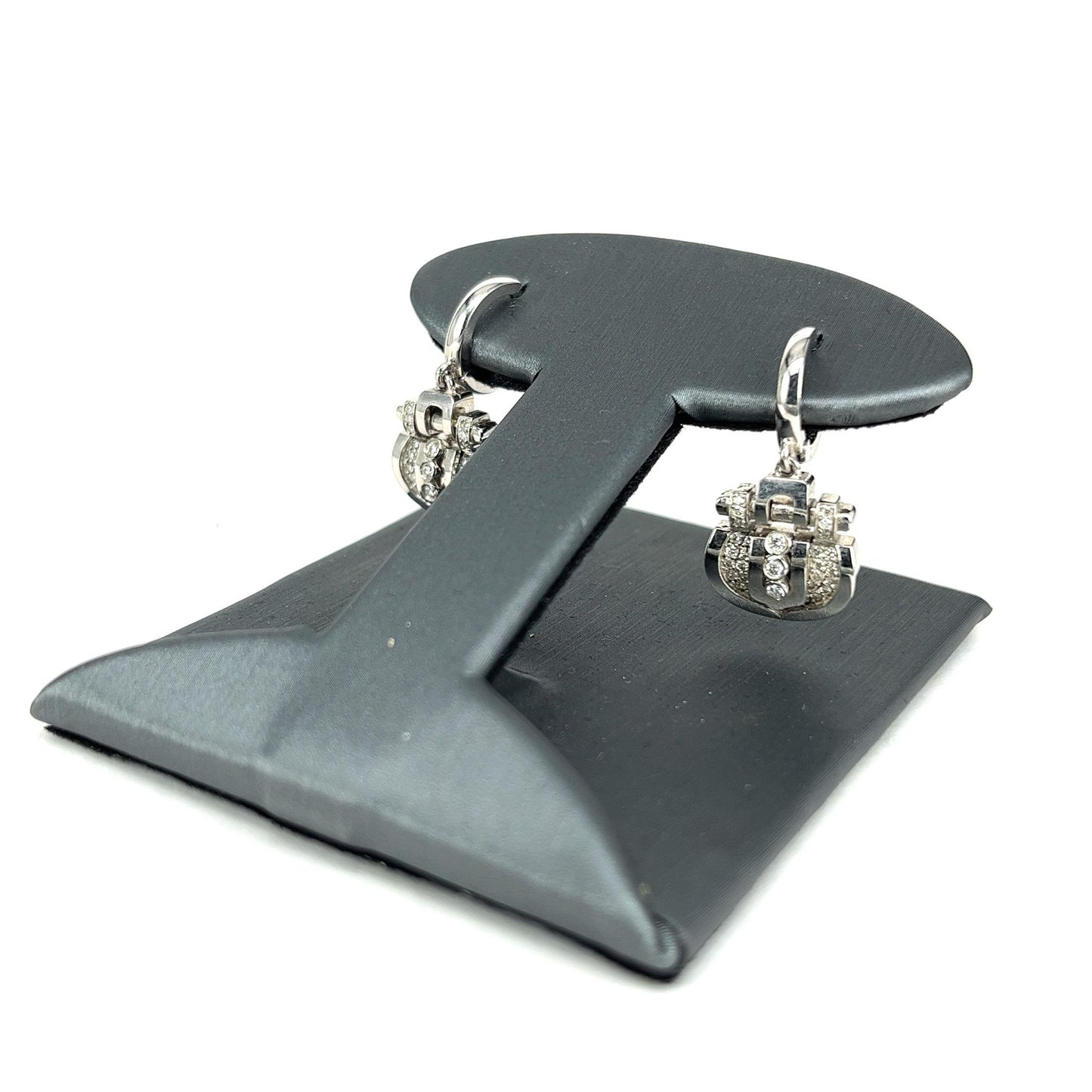 White Gold Dangle Diamond Lever Back Earrings