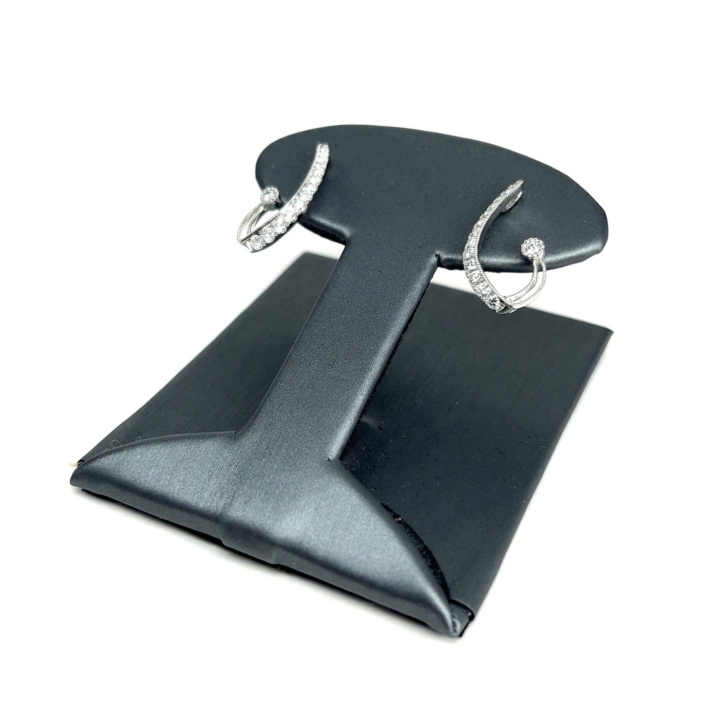 White Gold Curved Diamond Friction Back Earrings