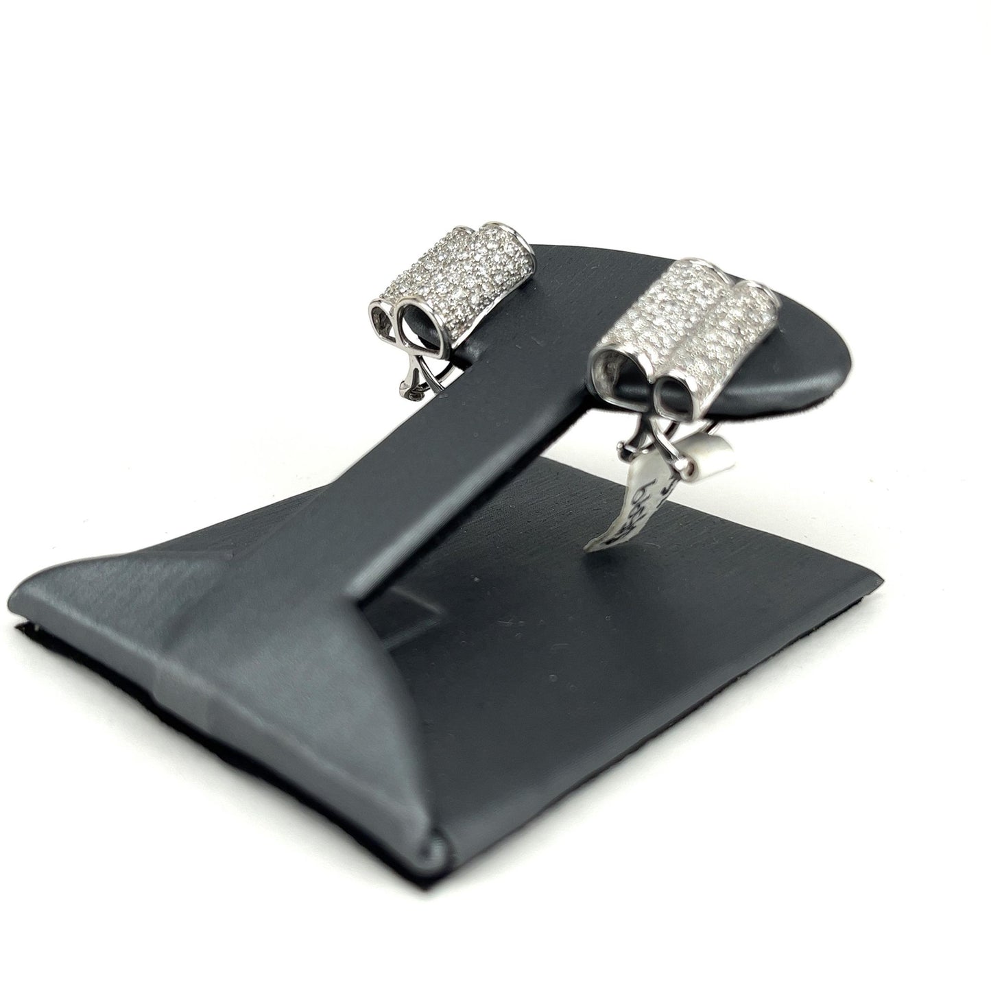 White Gold Diamond Scroll Lever Back Earrings