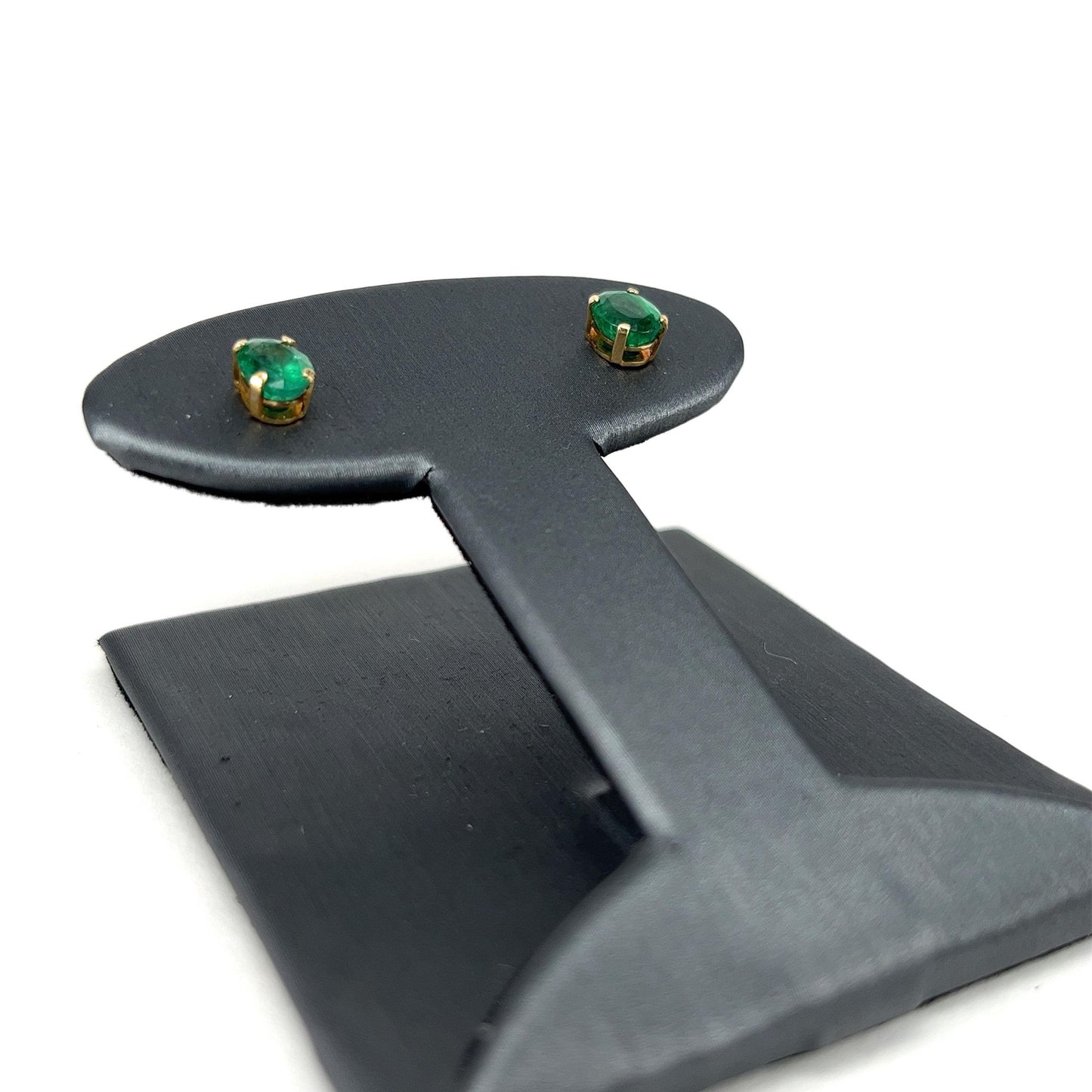 Yellow Gold Oval Cut Emerald Earrings