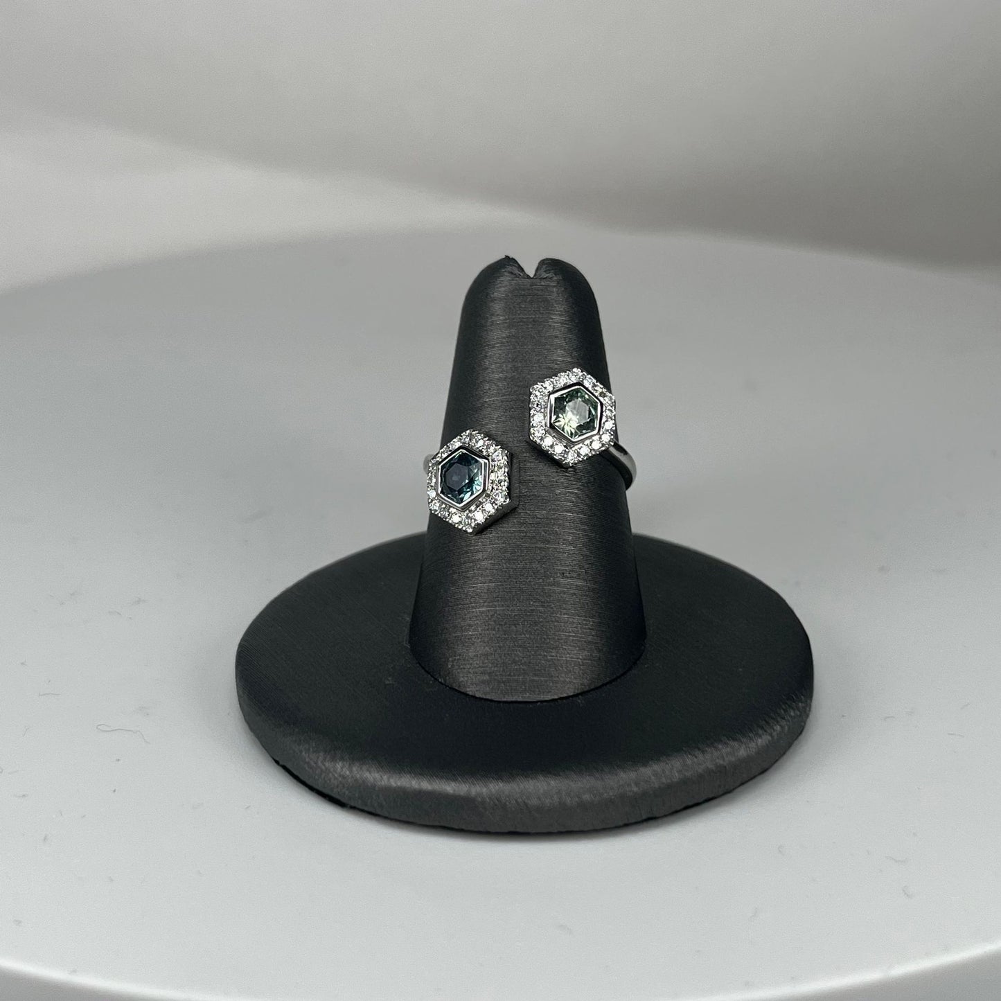 White Gold Fancy Cut Sapphires and Diamond Ring