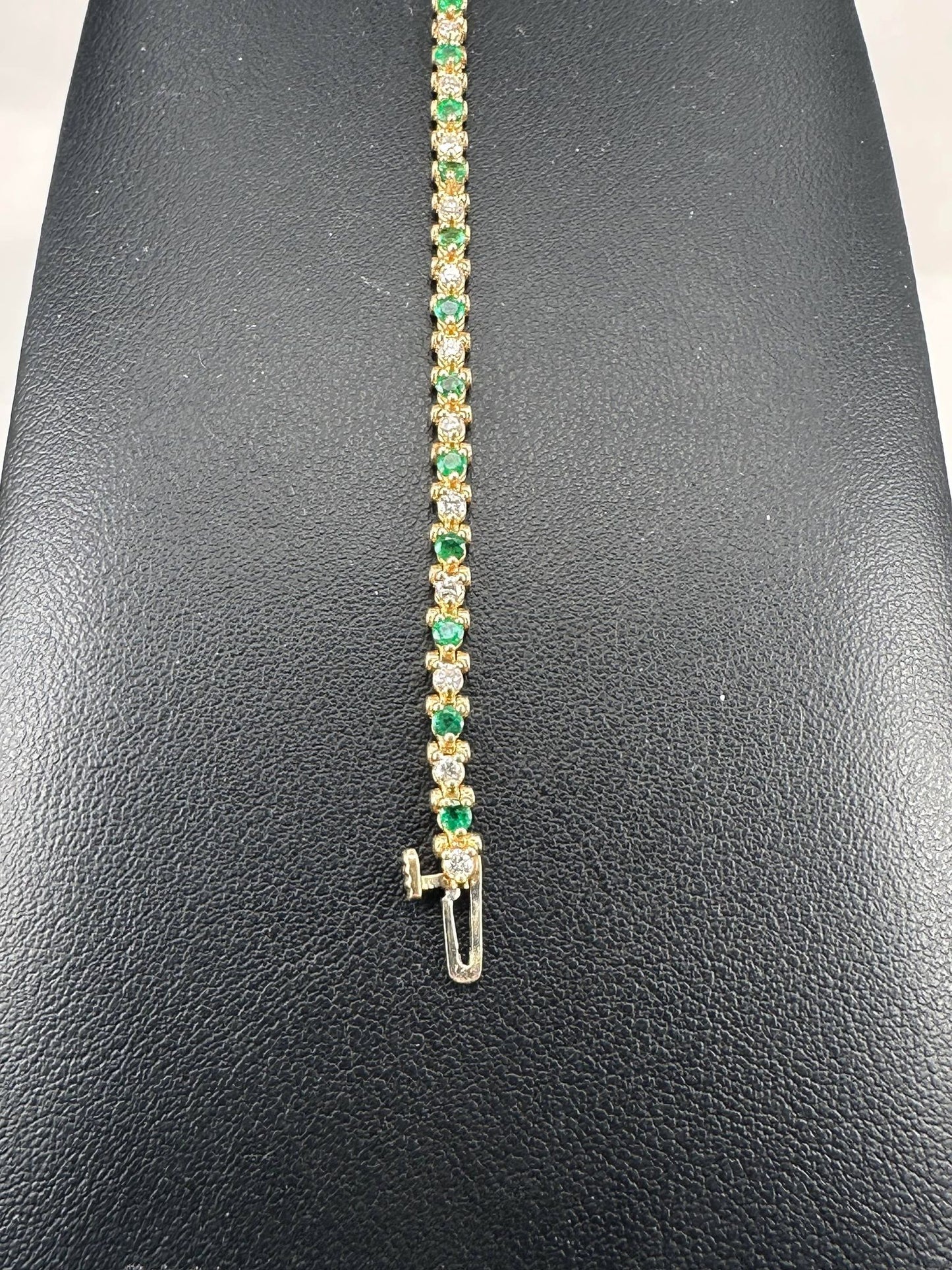 Yellow Gold Diamond and Emerald Tennis Bracelet