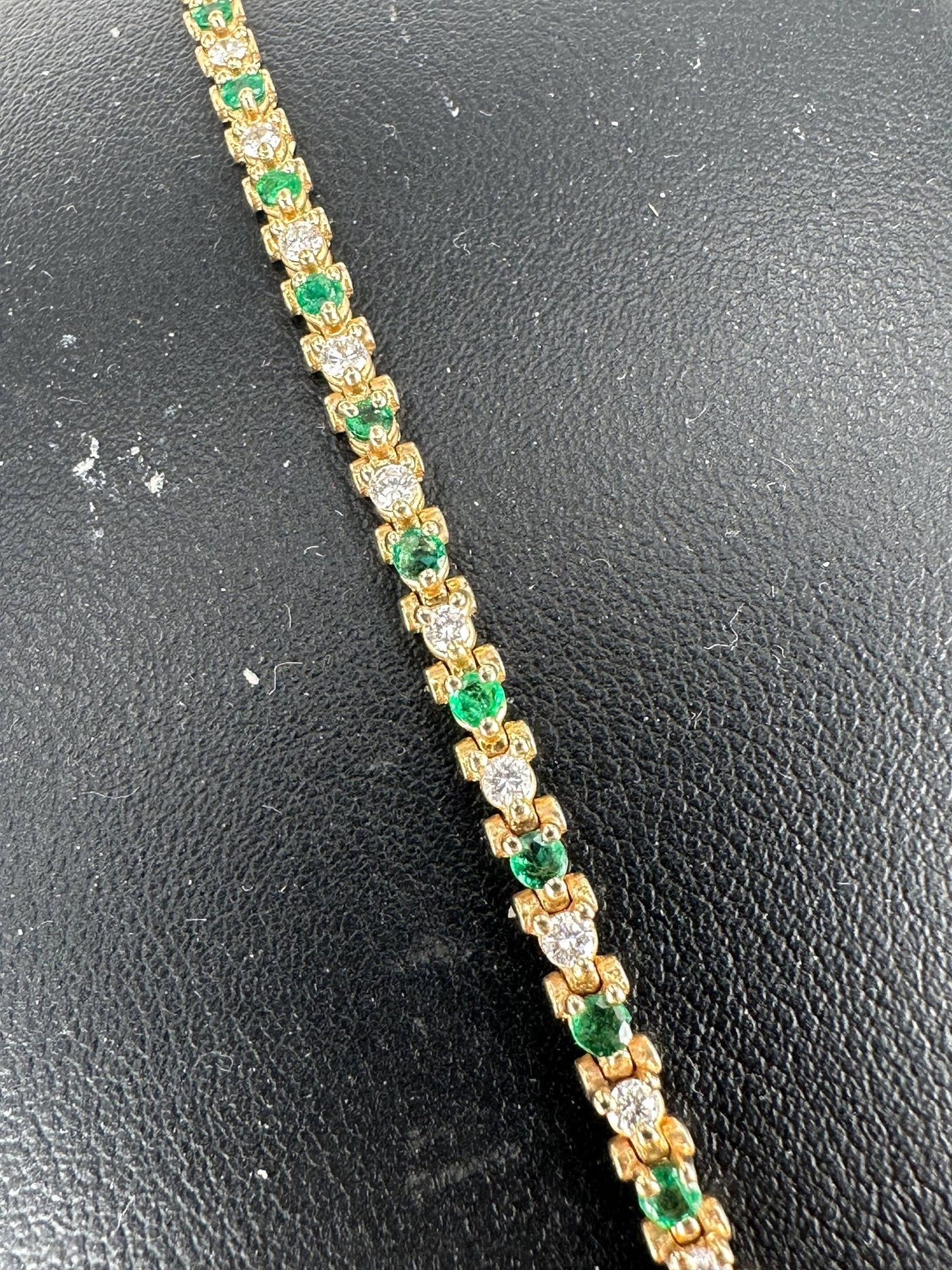 Yellow Gold Diamond and Emerald Tennis Bracelet