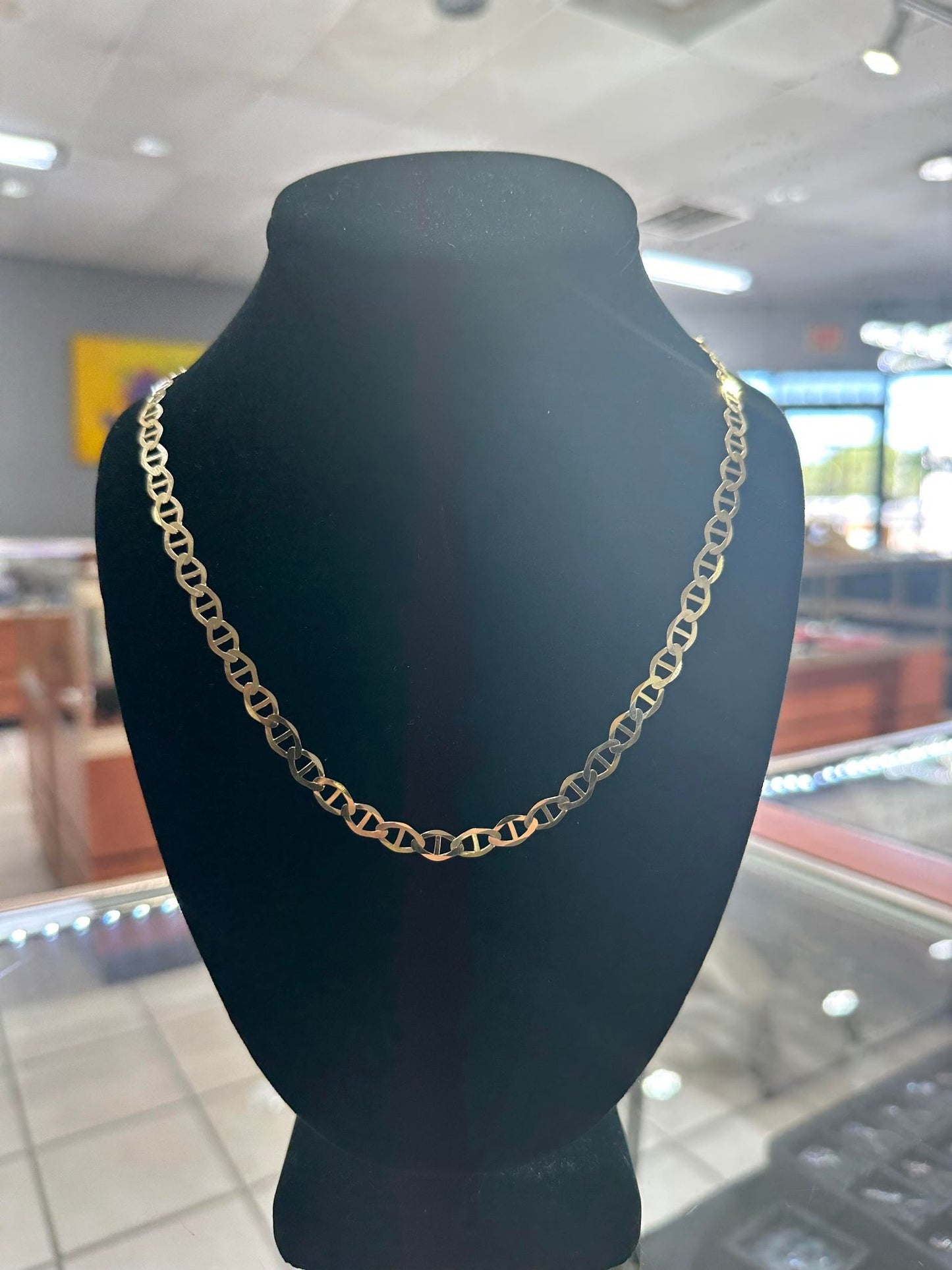 24" Yellow Gold Solid Flat Mariner Link Chain