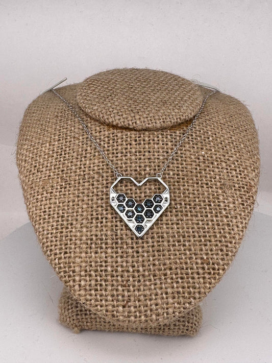 Silver Lady's Blue Diamond Hexagonal Heart Pendant
