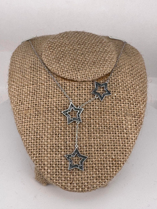 Silver Lady's Tri-Star Blue Diamond Pendant