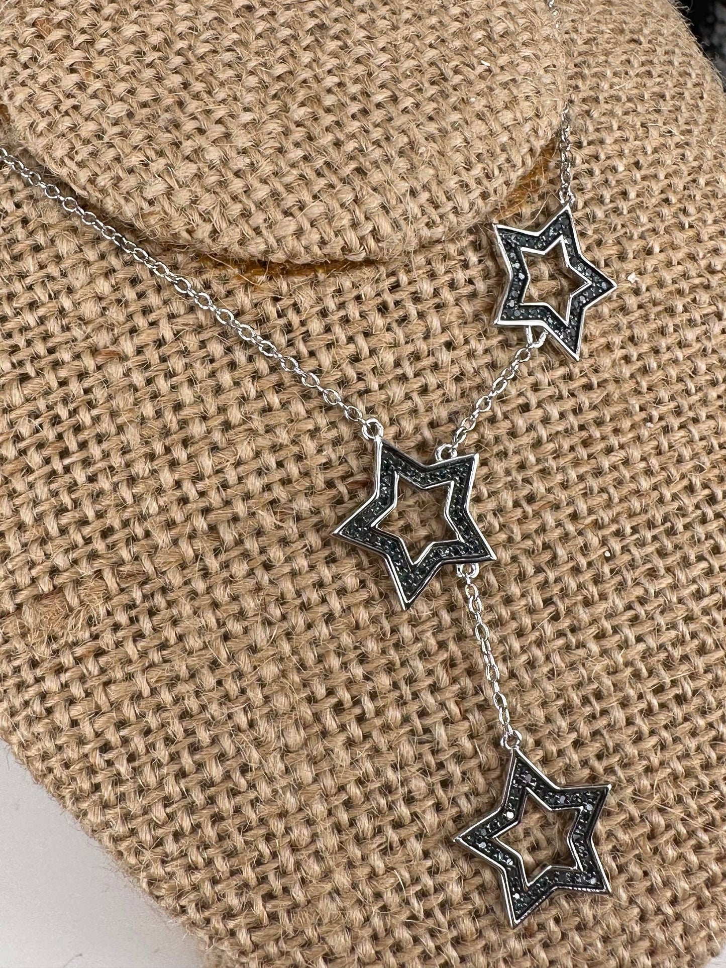 Silver Lady's Tri-Star Blue Diamond Pendant