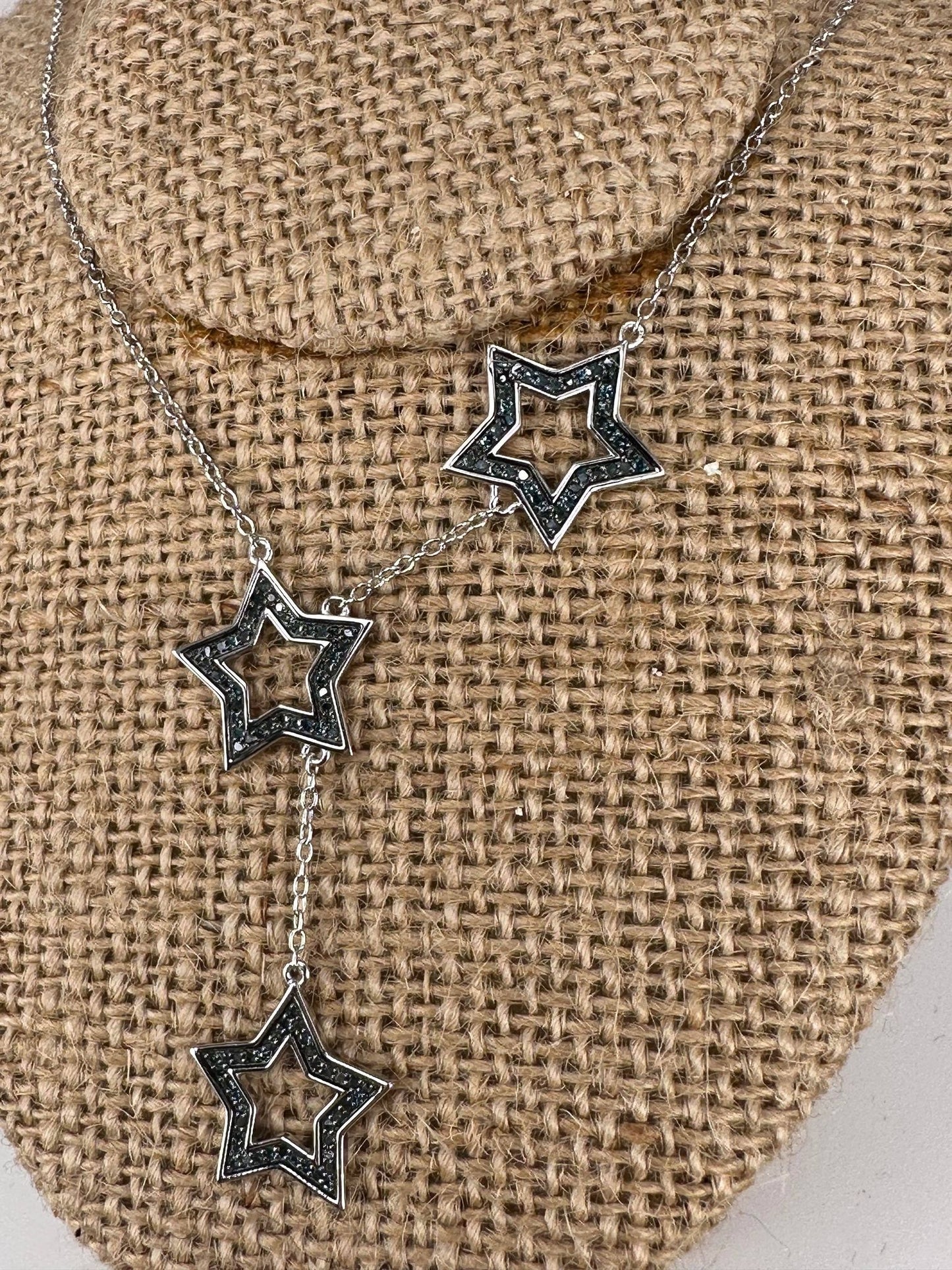 Silver Lady's Tri-Star Blue Diamond Pendant