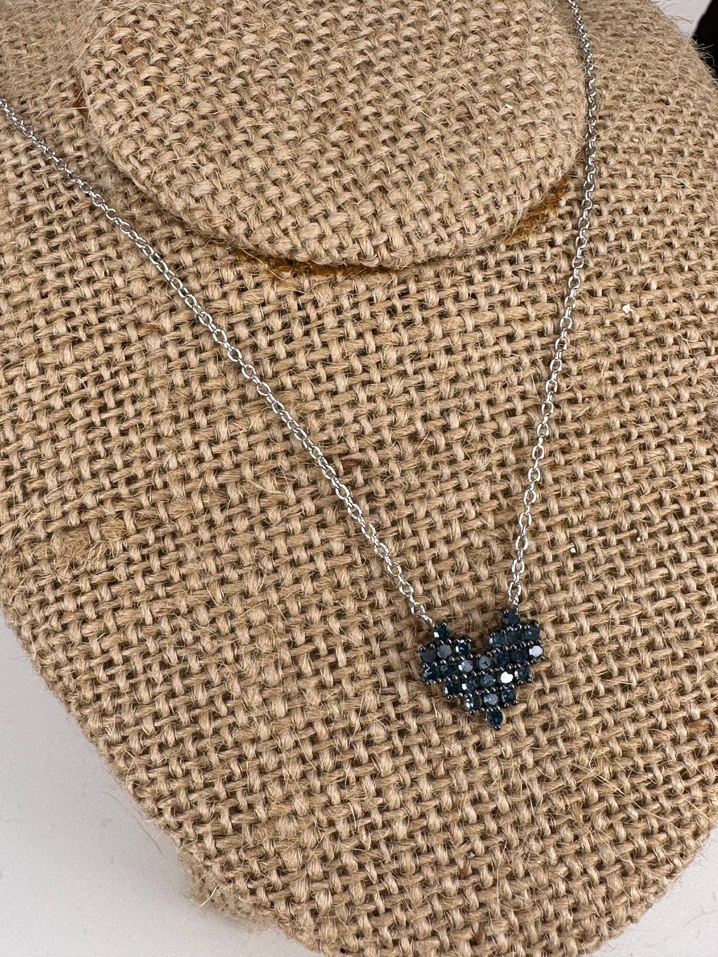 Silver Lady's Blue Diamond Heart Pendant