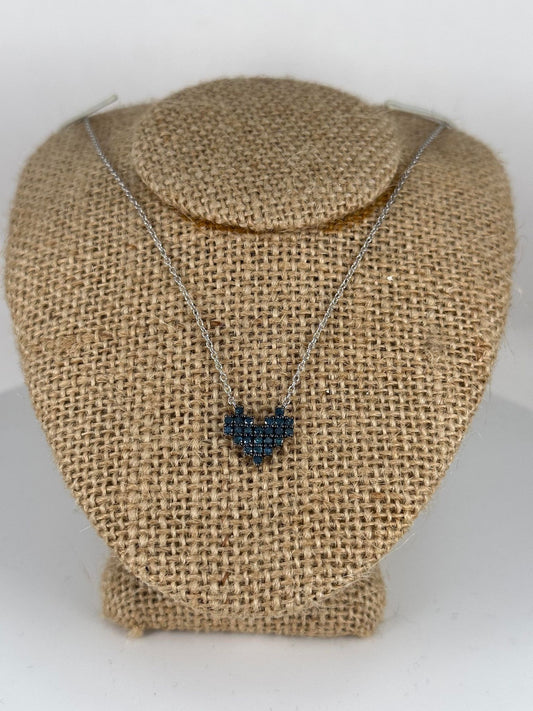 Silver Lady's Blue Diamond Heart Pendant