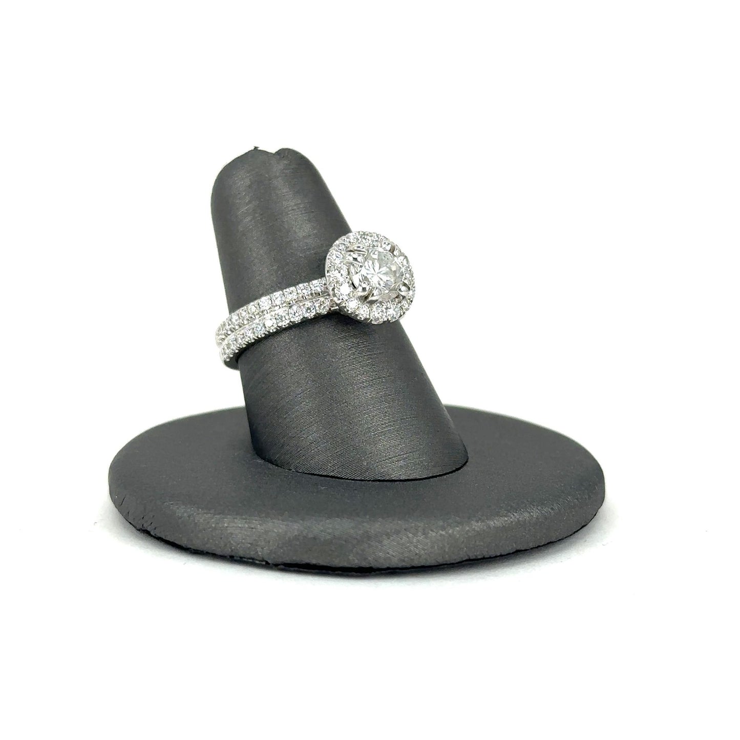 White Gold Halo Double Band Engagement Ring