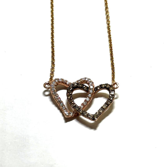 Rose Gold Twin Hearts Diamond Pendant with Accent Stones