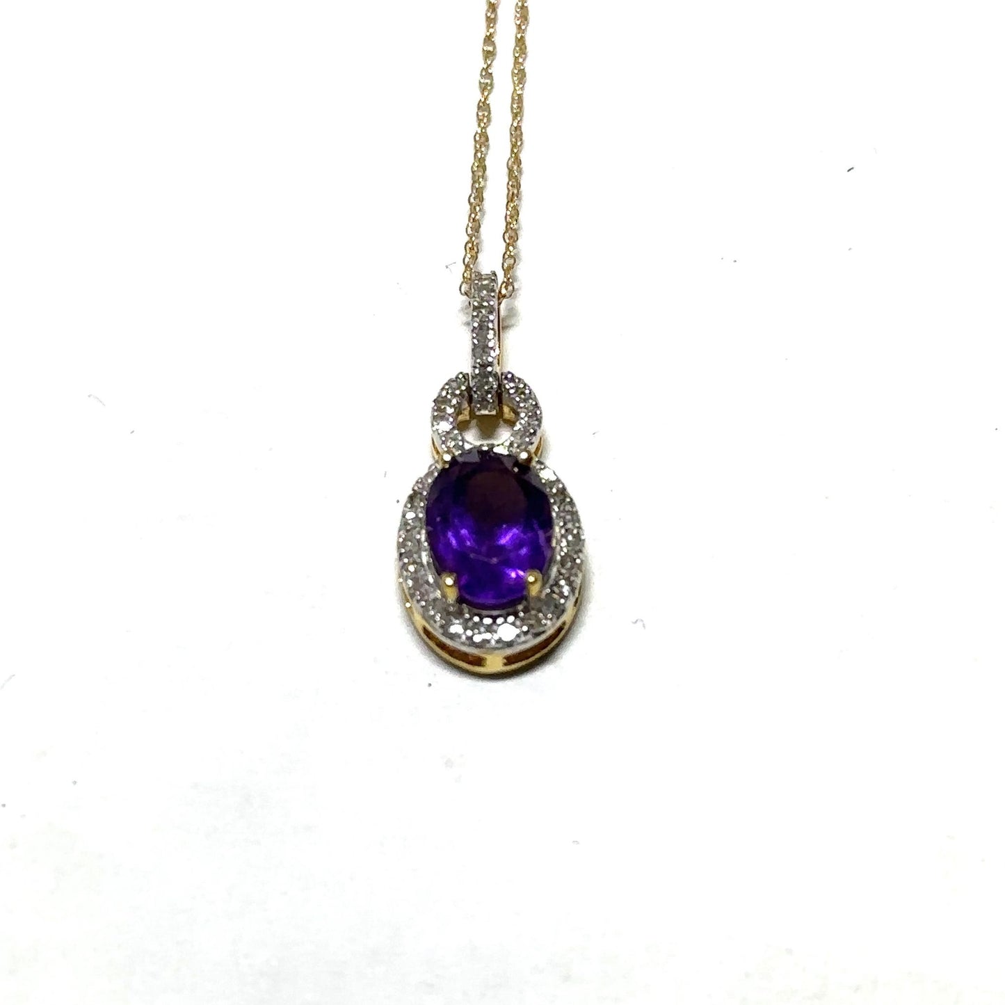 Yellow Gold Amethyst and Diamond Pendant