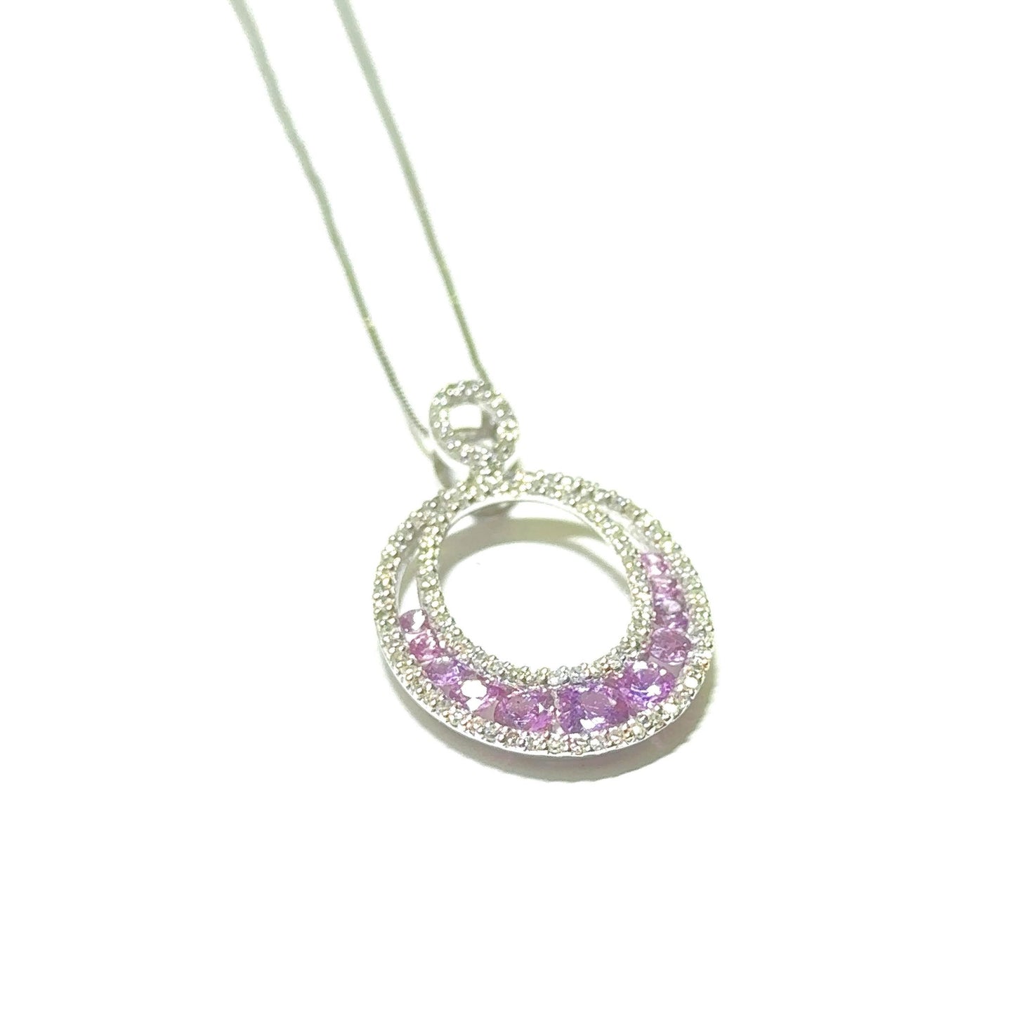 White Gold Pink Sapphire and Diamond Pendant