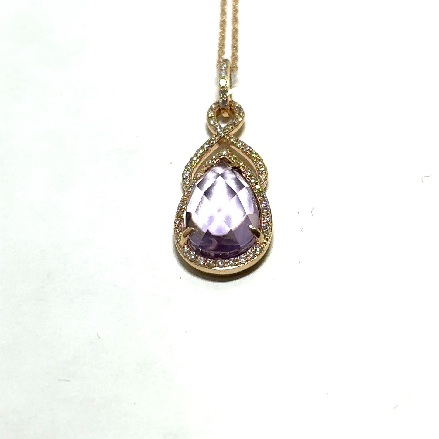 Rose Gold Pear Shaped Amethyst and Diamond Pendant